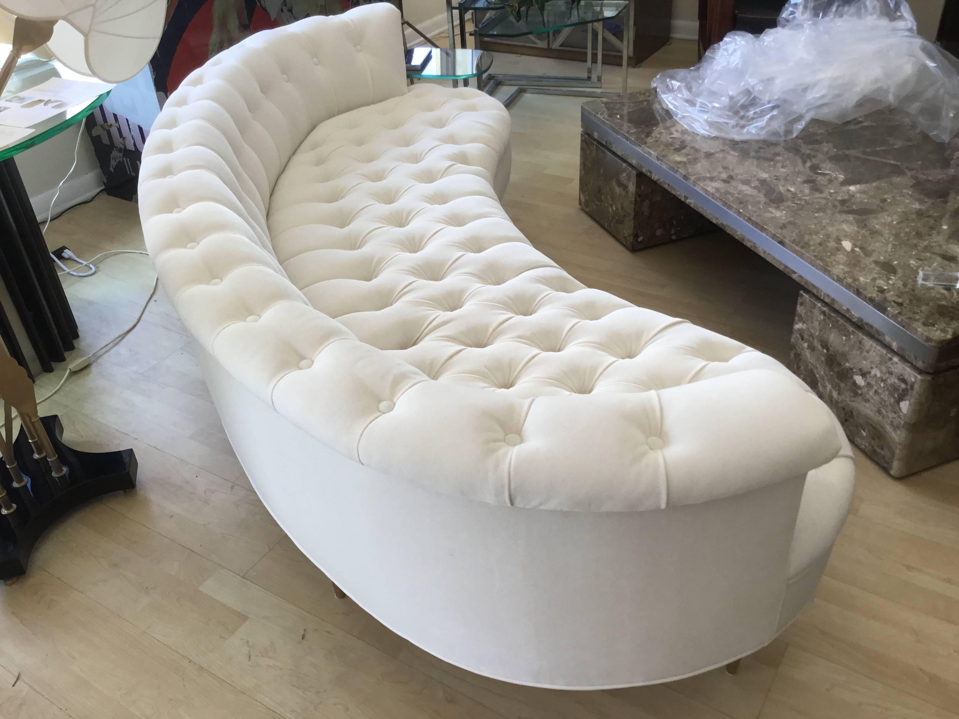 Curved Sofa with Brass Legs In Excellent Condition For Sale In Miami, FL