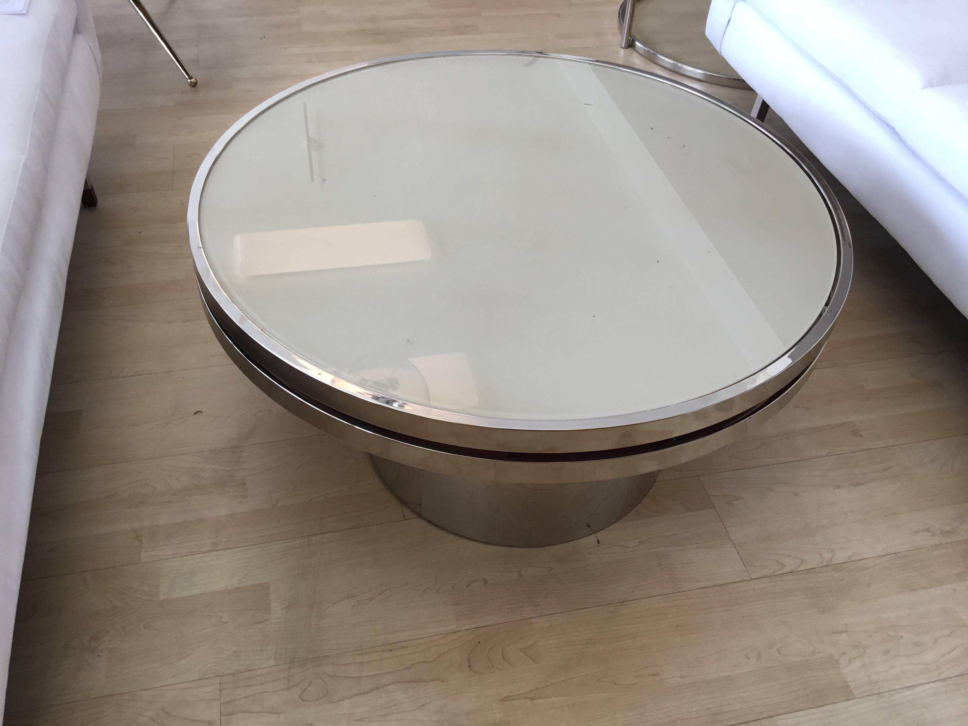 Swivel Coffee Table With High Polished Steel Base In Excellent Condition For Sale In Miami, FL