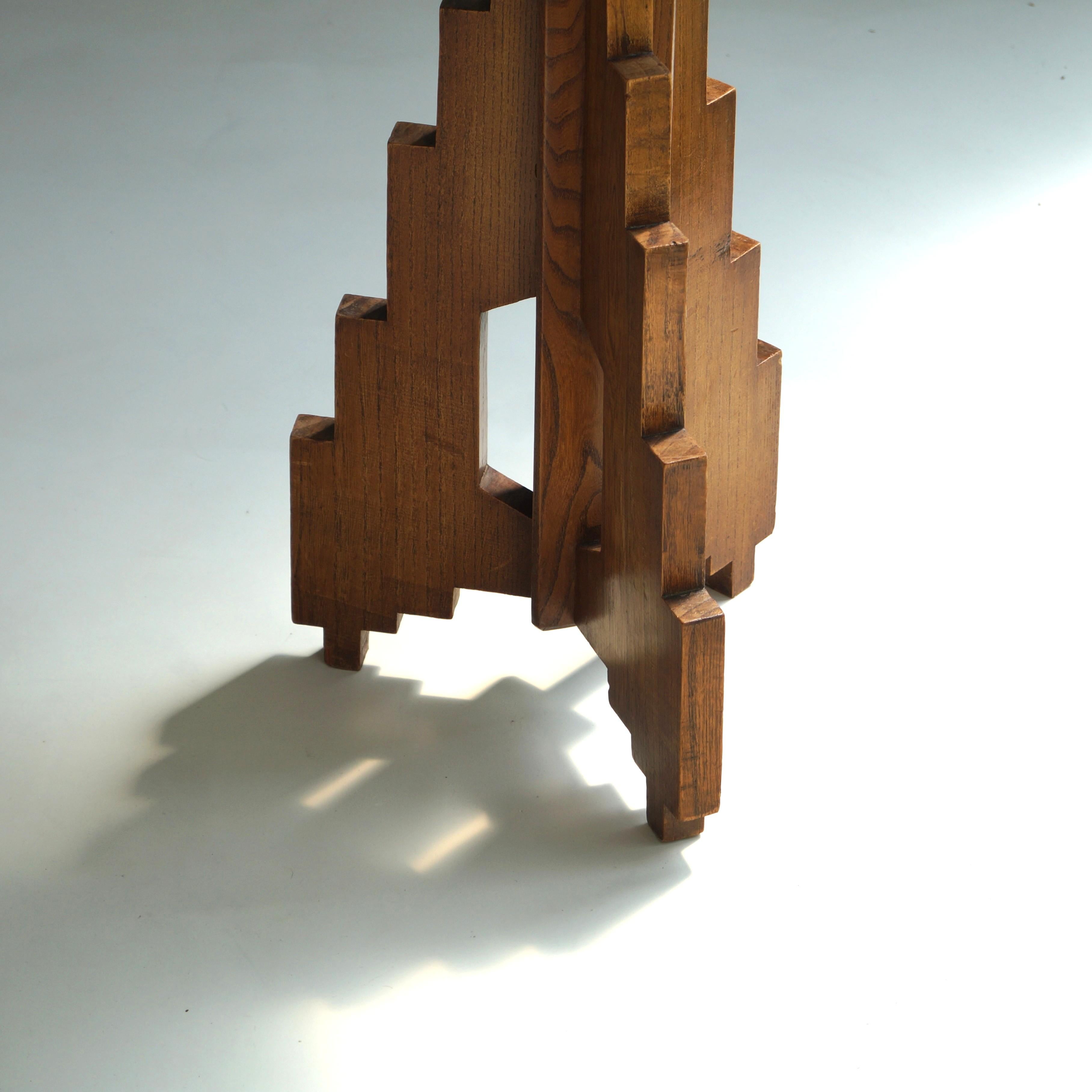Elm Dutch Art Deco hexagonal modernist pedestal, 1920s For Sale