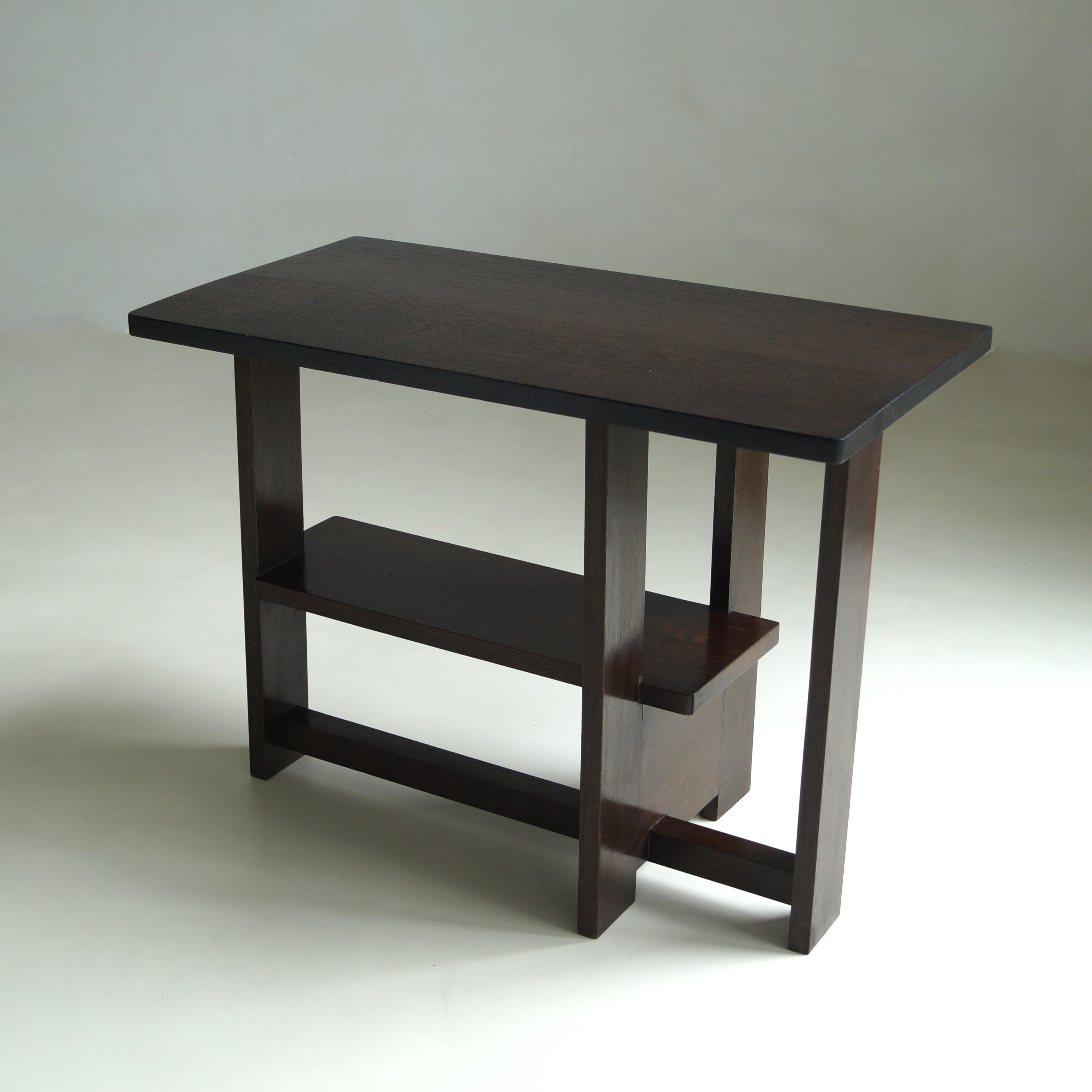Oak Dutch Art Deco modernist console table, The Hague School, 1920s For Sale