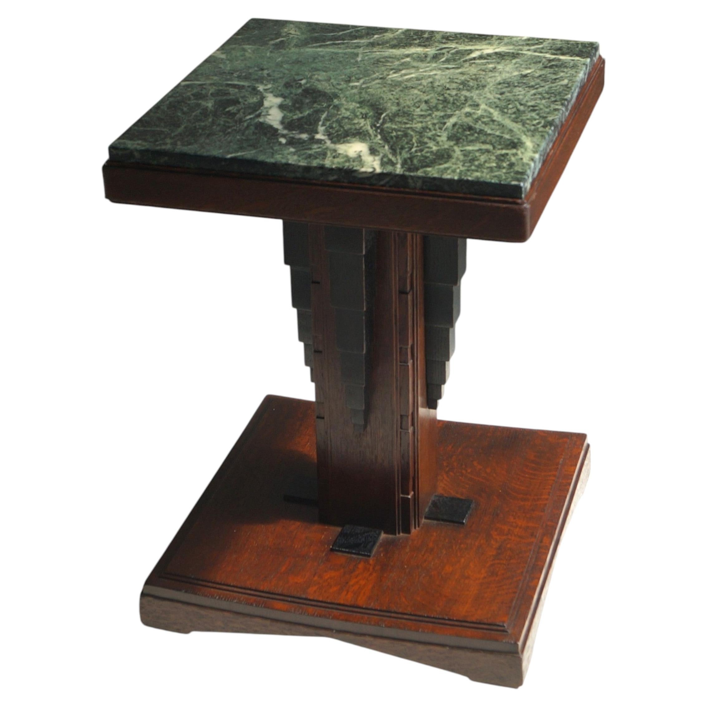 Dutch Art Deco Amsterdam School accent table with green marble top, 1920s For Sale