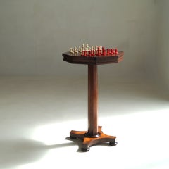 Antique Octagonal Chess Table and Chess set, 1870s