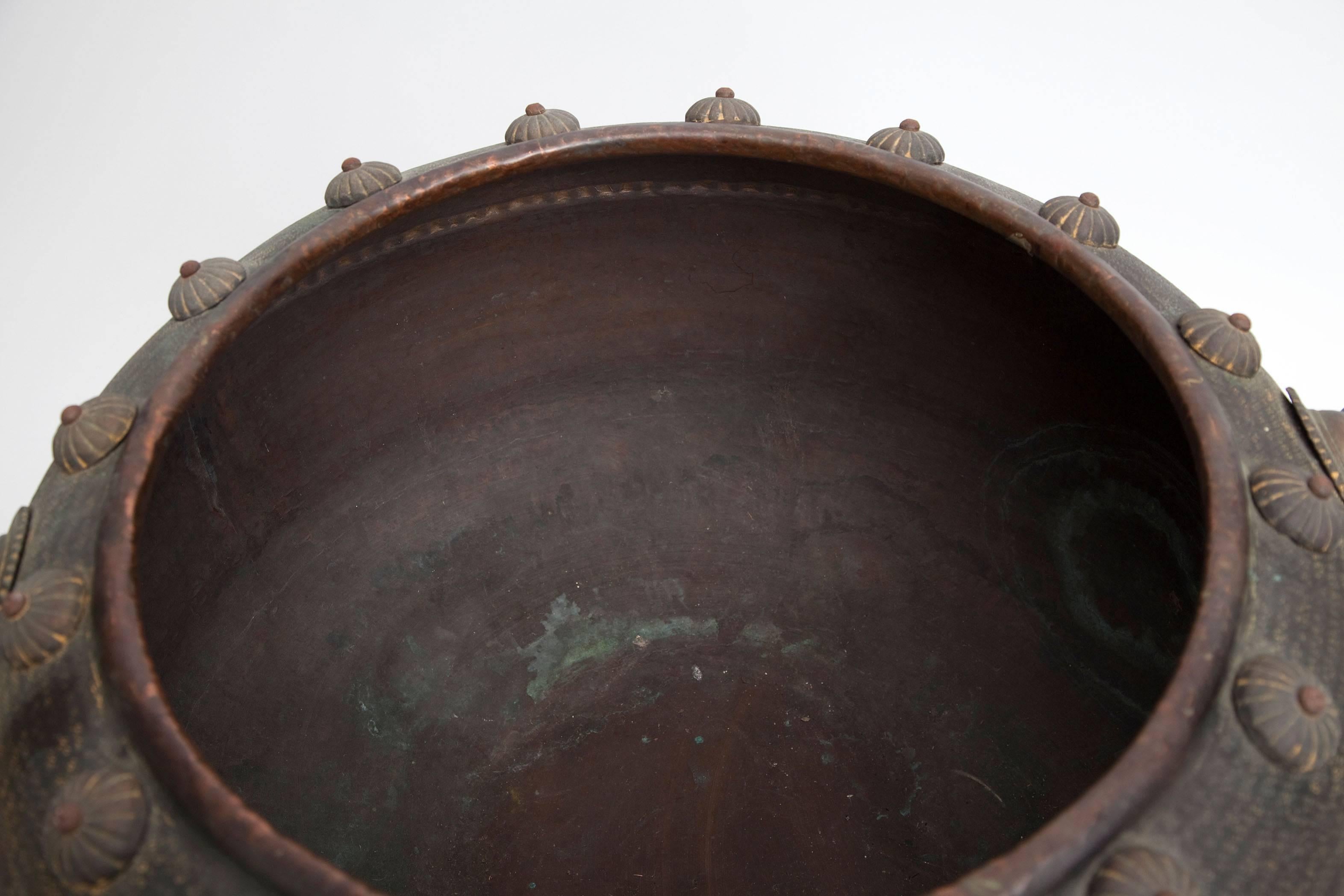 Giant Middle Eastern Cast Brass and Bronze Garden Urn In Excellent Condition In North Miami, FL