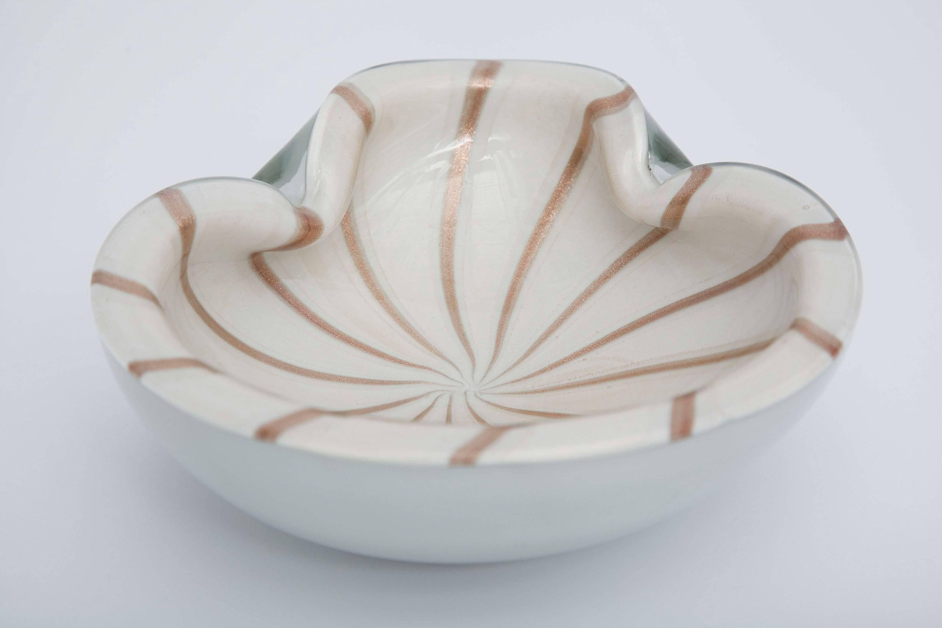 Large Barbini Murano glass bowl. White-cased gold dust interior with aventurine 