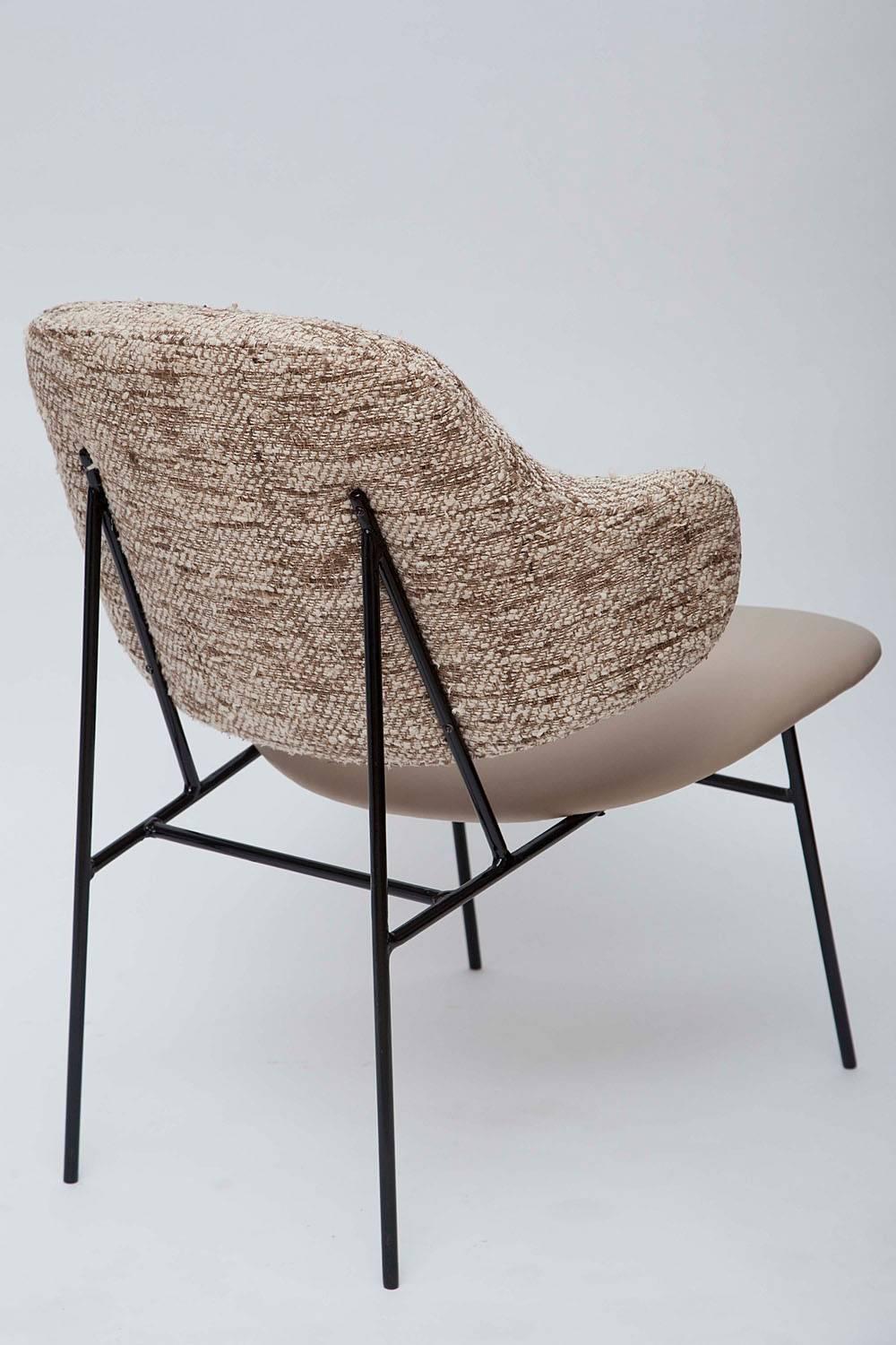 Danish Pair of Ib Kofod-Larsen Leather and Silk Shell Lounge Chairs