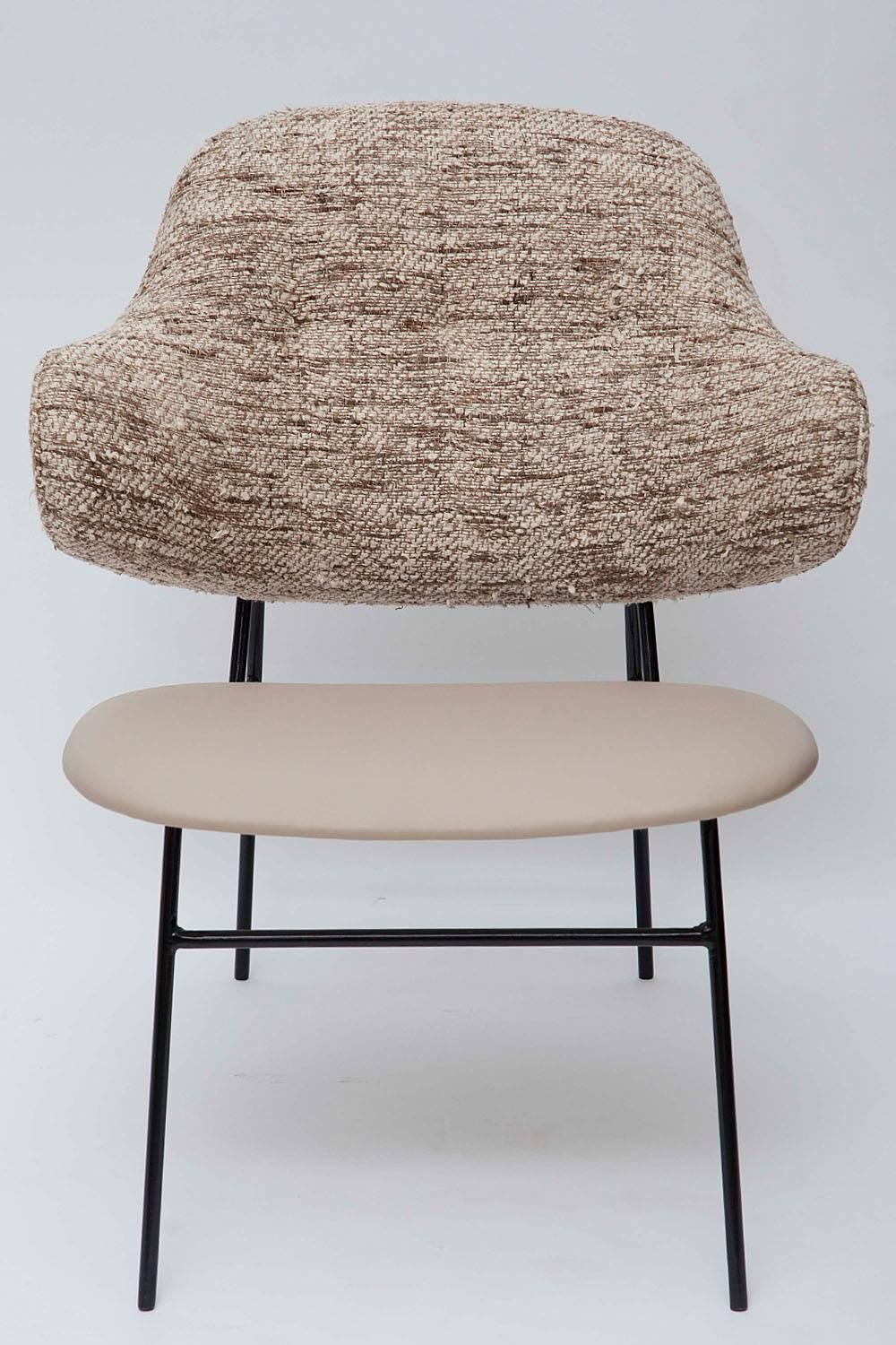 Scandinavian Modern Pair of Ib Kofod-Larsen Leather and Silk Shell Lounge Chairs