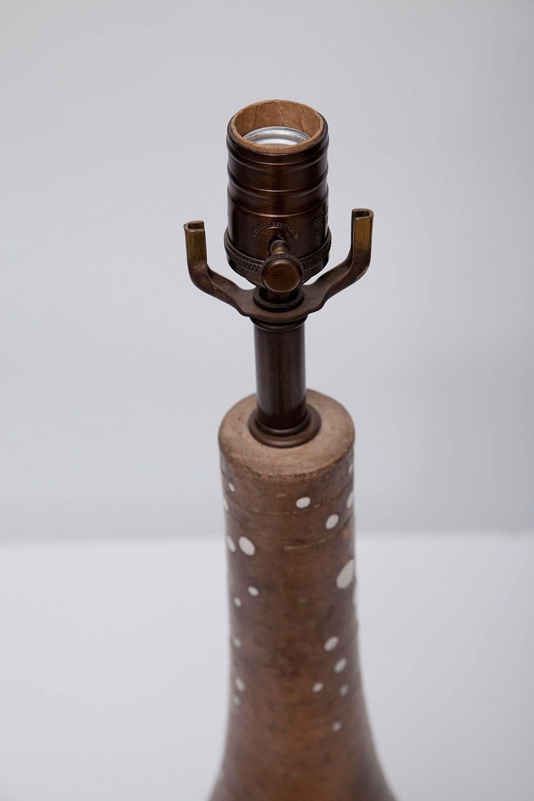 Italian Brown Stoneware Lamp by Ugo Zaccagnini