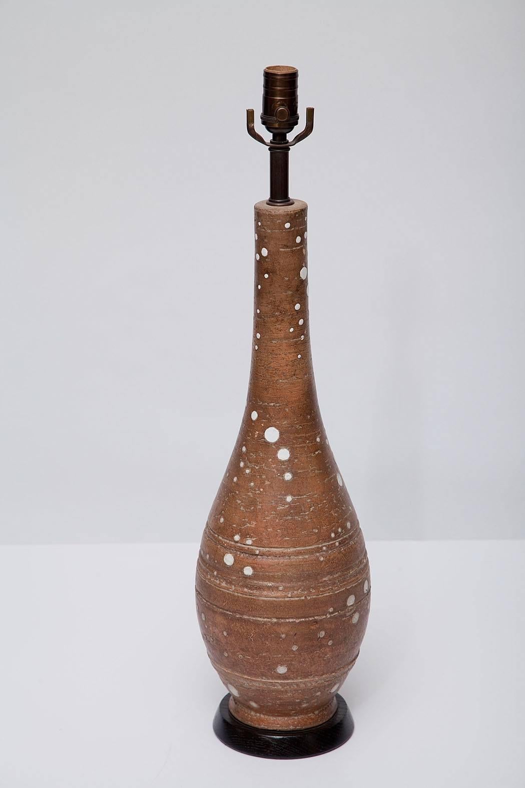 Mid-Century Modern Brown Stoneware Lamp by Ugo Zaccagnini