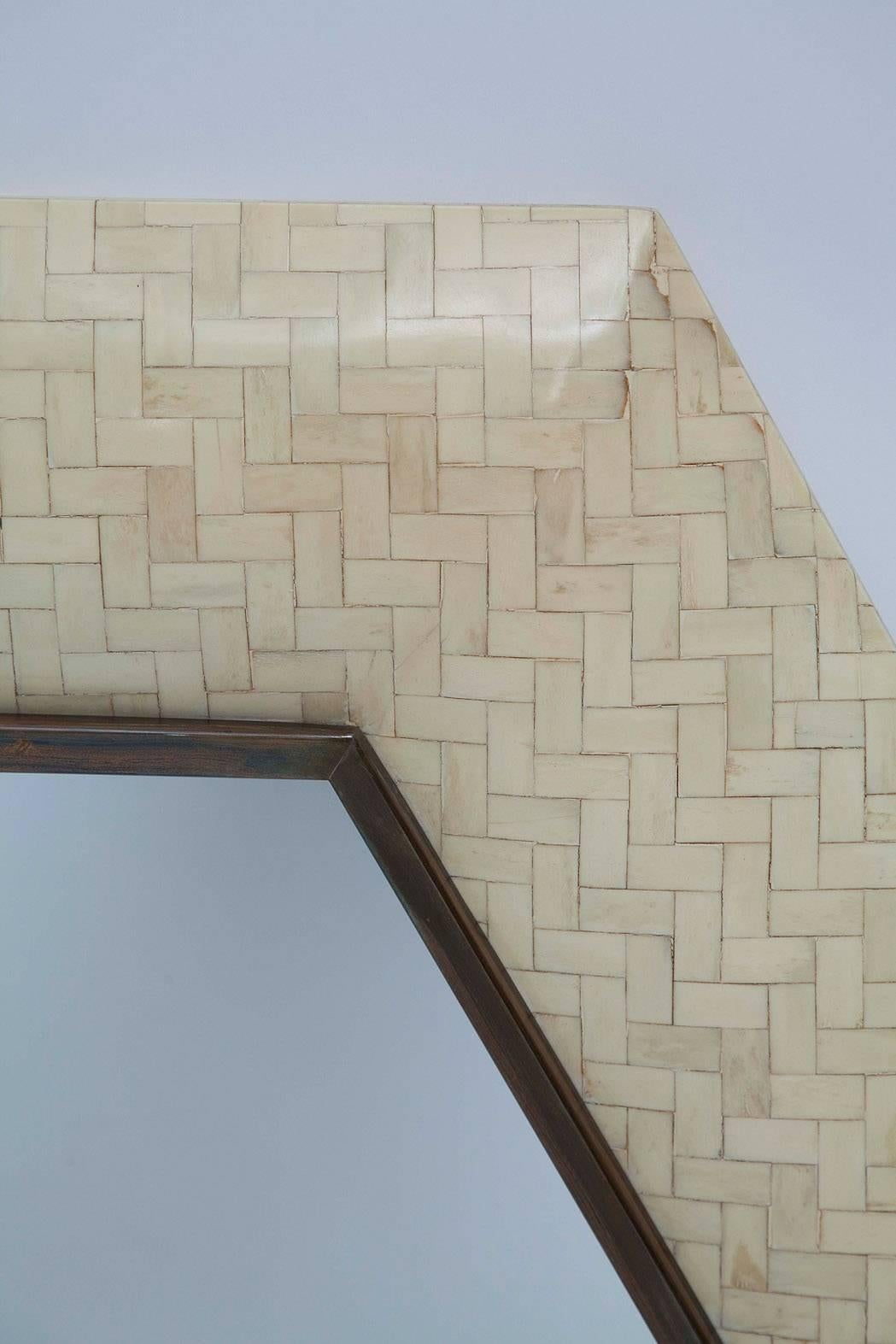 Tessellated Bone and Bronze Mirror In Excellent Condition In North Miami, FL