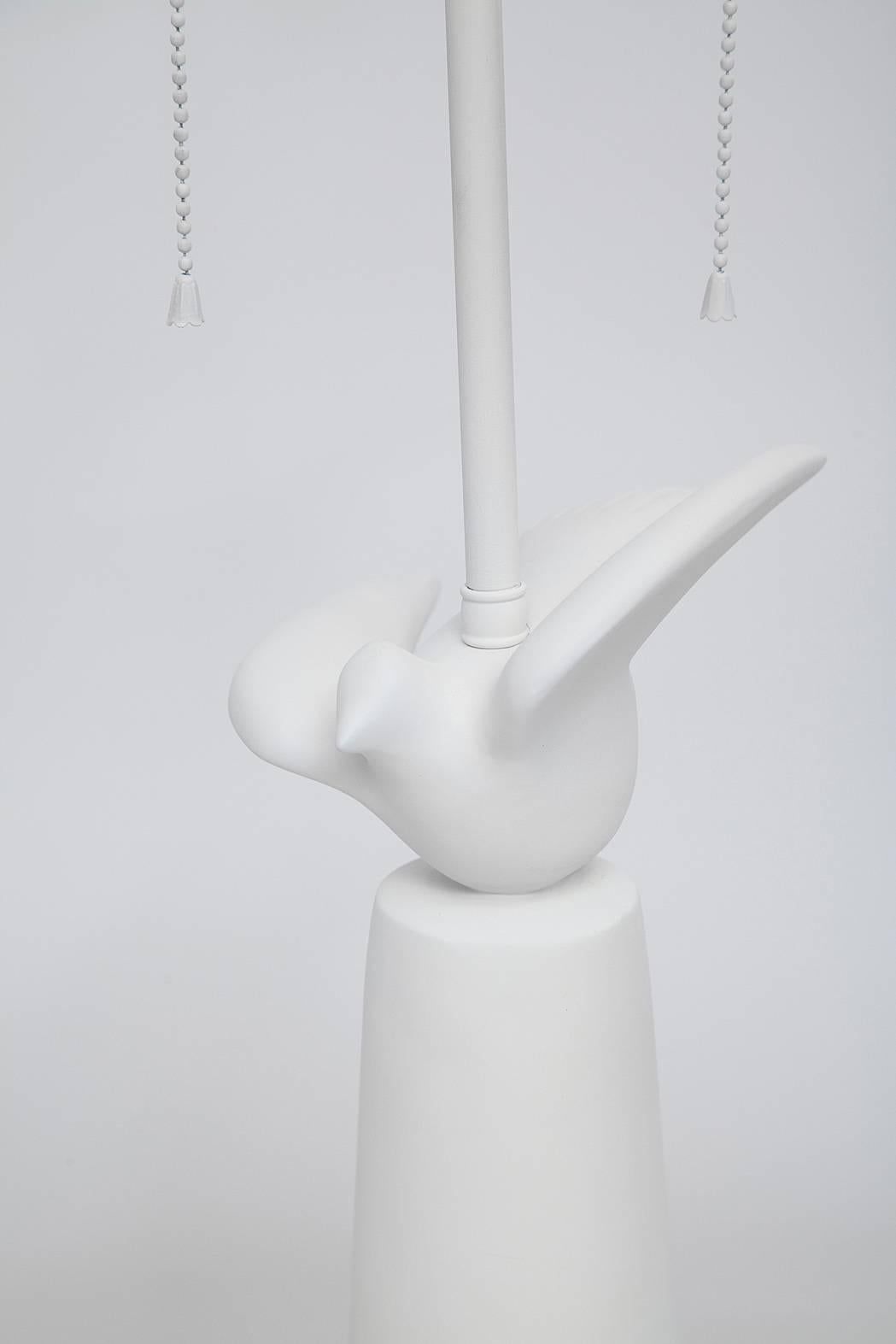 Painted Pair of Sirmos Plaster Dove Lamps
