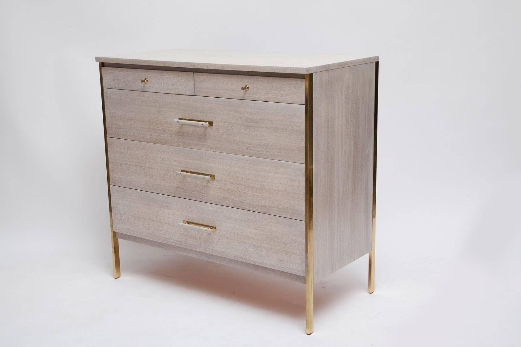 Mid-Century Modern Fully Restored Pair of Bleached Mahogany and Brass Bachelor Chest by Paul McCobb