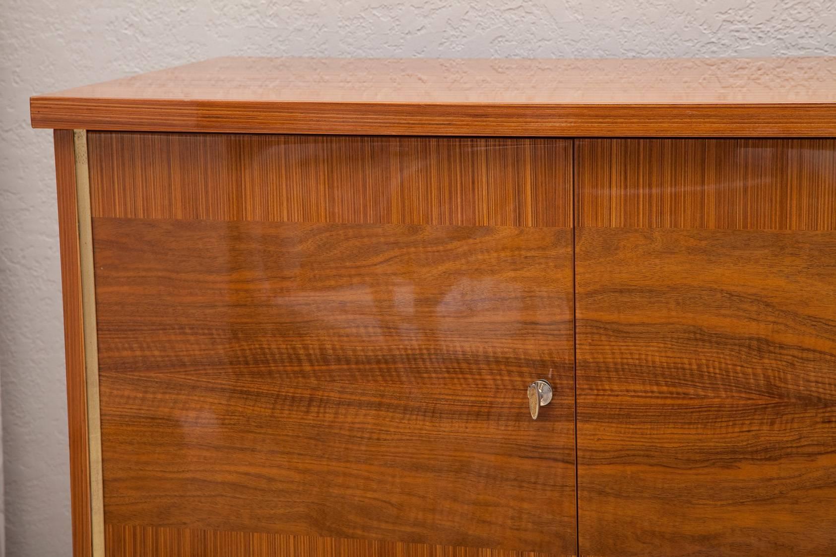 Mid-20th Century Deco Style 1960s French Zebra Wood and Burl Walnut Credenza