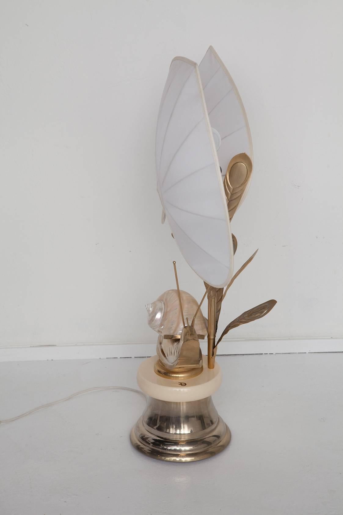 Monumental Brass Snail Table Lamp by Antonio Pavia In Good Condition For Sale In North Miami, FL