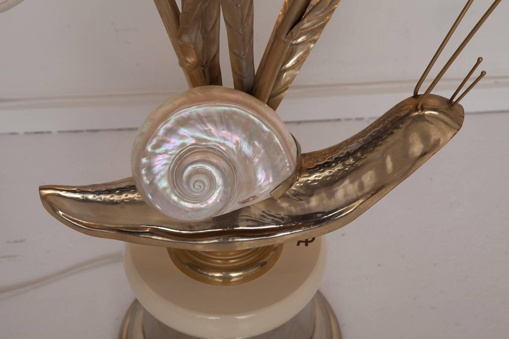 Italian Monumental Brass Snail Table Lamp by Antonio Pavia For Sale