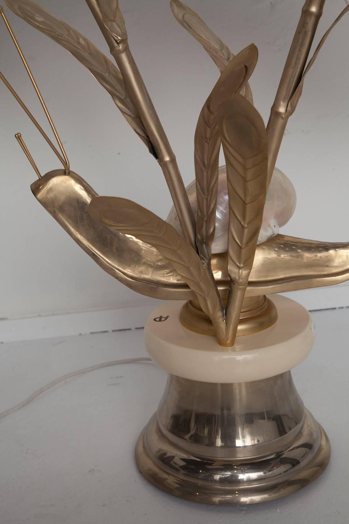 Shell Monumental Brass Snail Table Lamp by Antonio Pavia For Sale