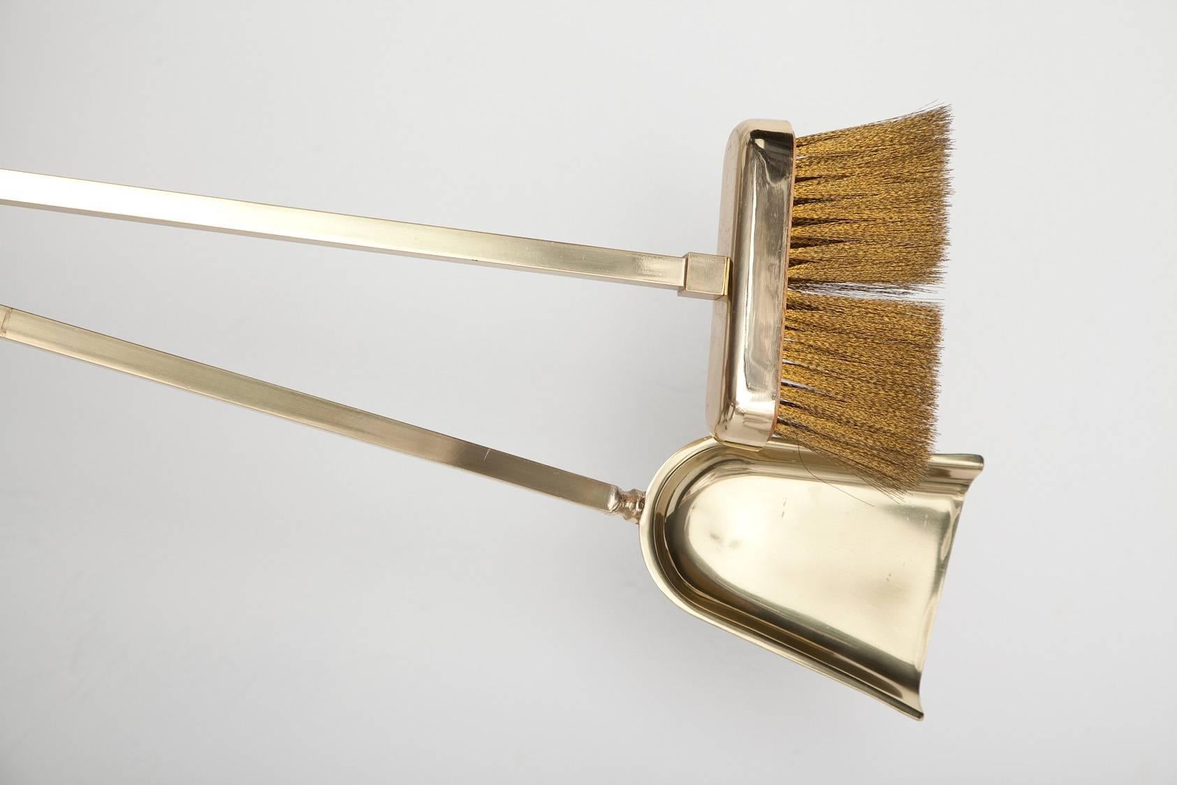 Vintage Polished Brass Fireplace Tool Set, circa 1970 5