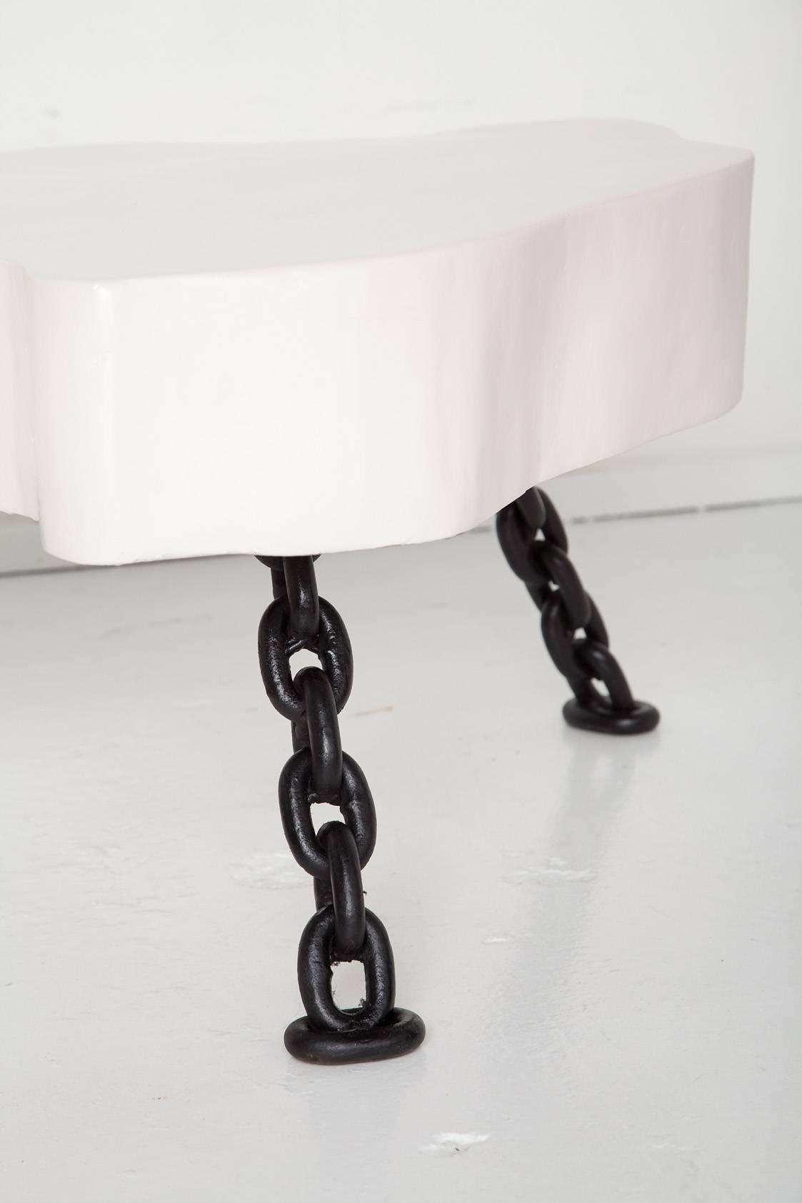 Pair of White Lacquered Tree Trunk Tables with Nautical Chain Legs, Circa 1960 2