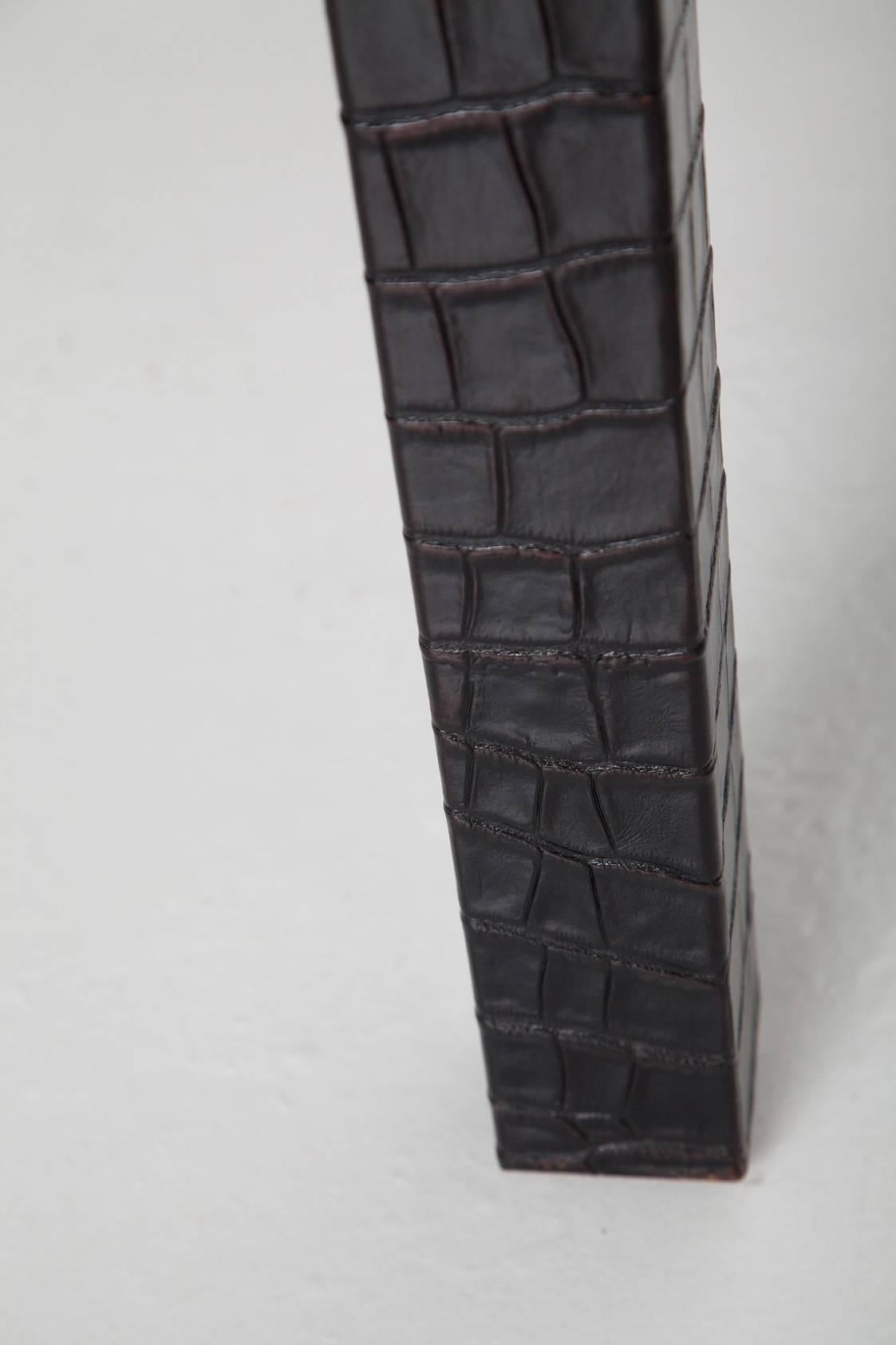 Black Alligator Embossed Leather End Tables after Karl Springer 3