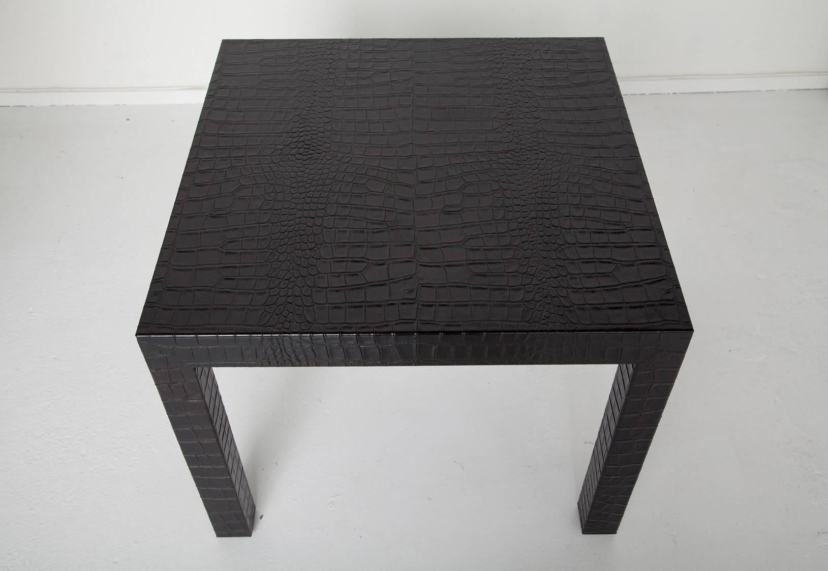 Organic Modern Black Alligator Embossed Leather End Tables after Karl Springer