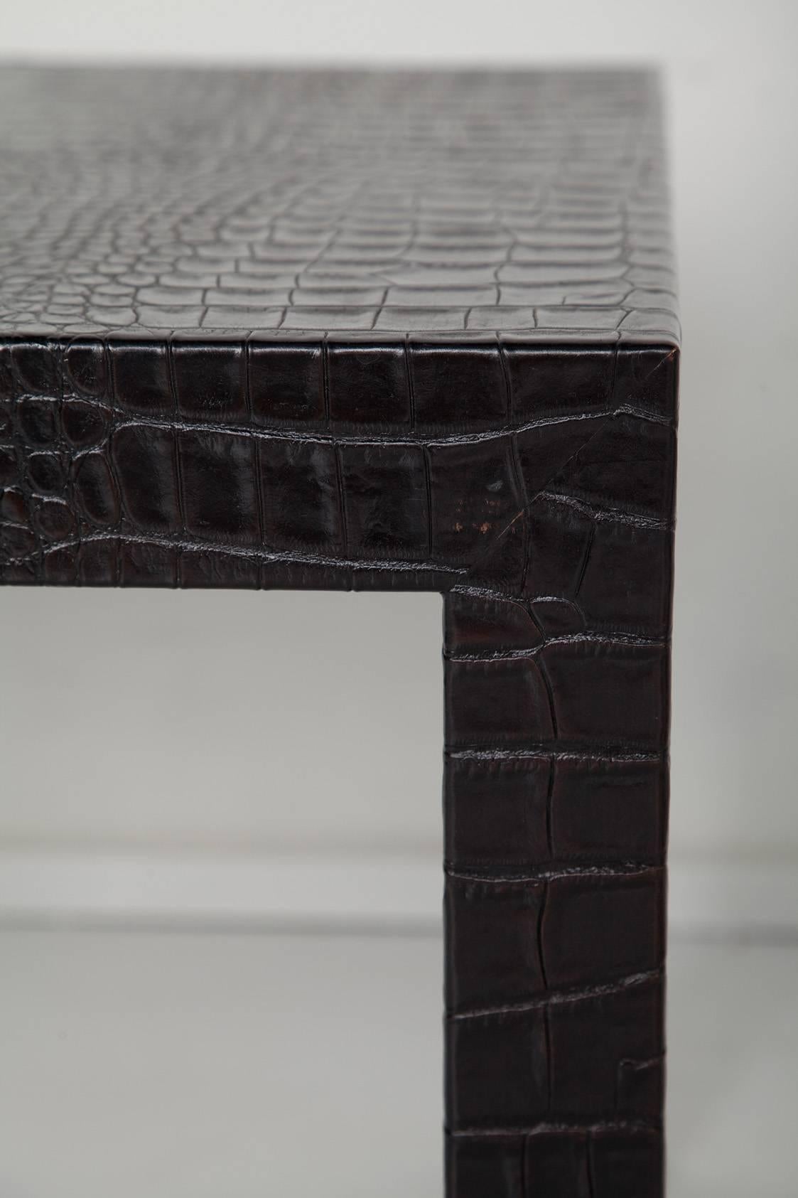 Black Alligator Embossed Leather End Tables after Karl Springer 2