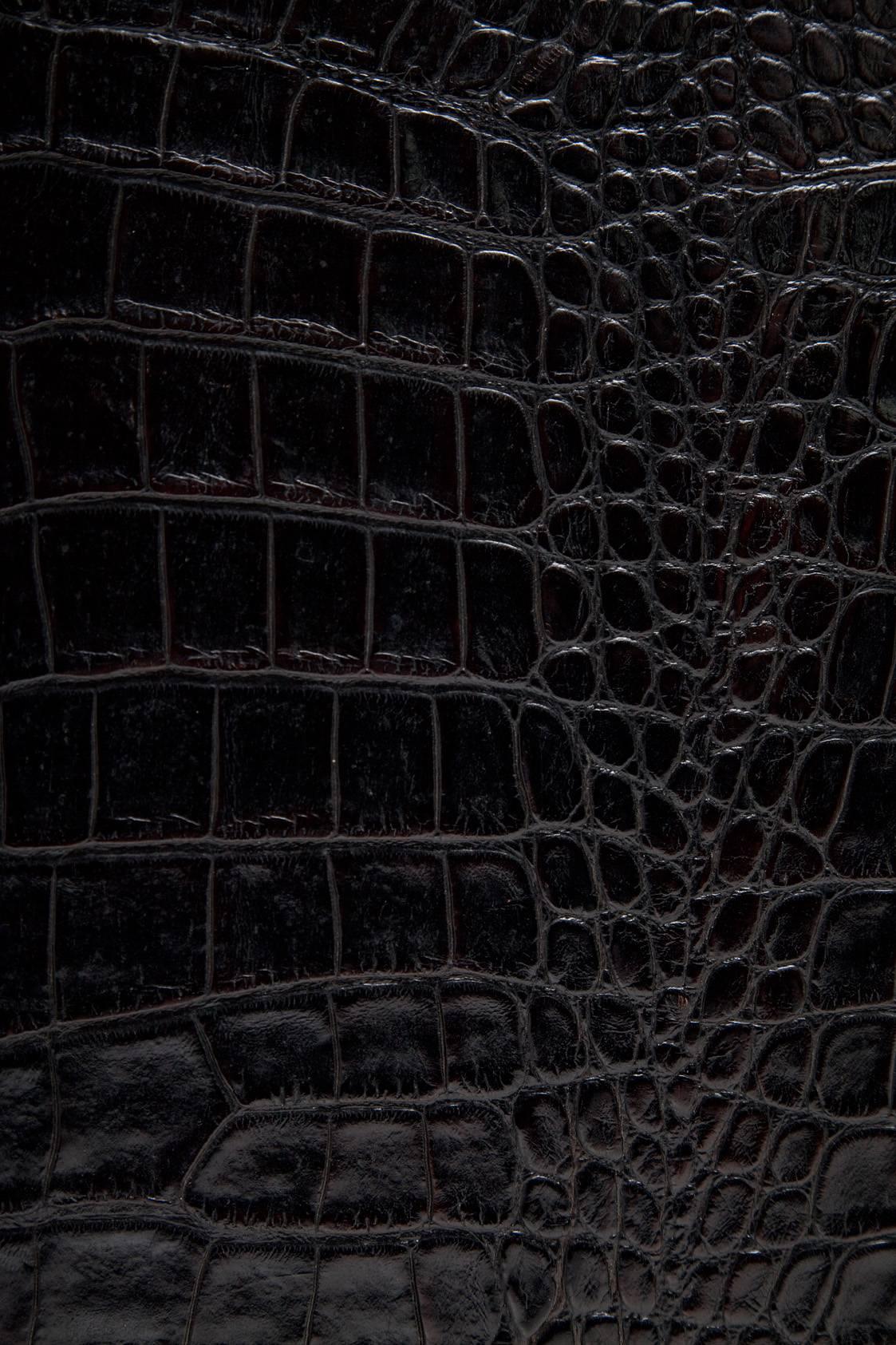 Late 20th Century Black Alligator Embossed Leather End Tables after Karl Springer