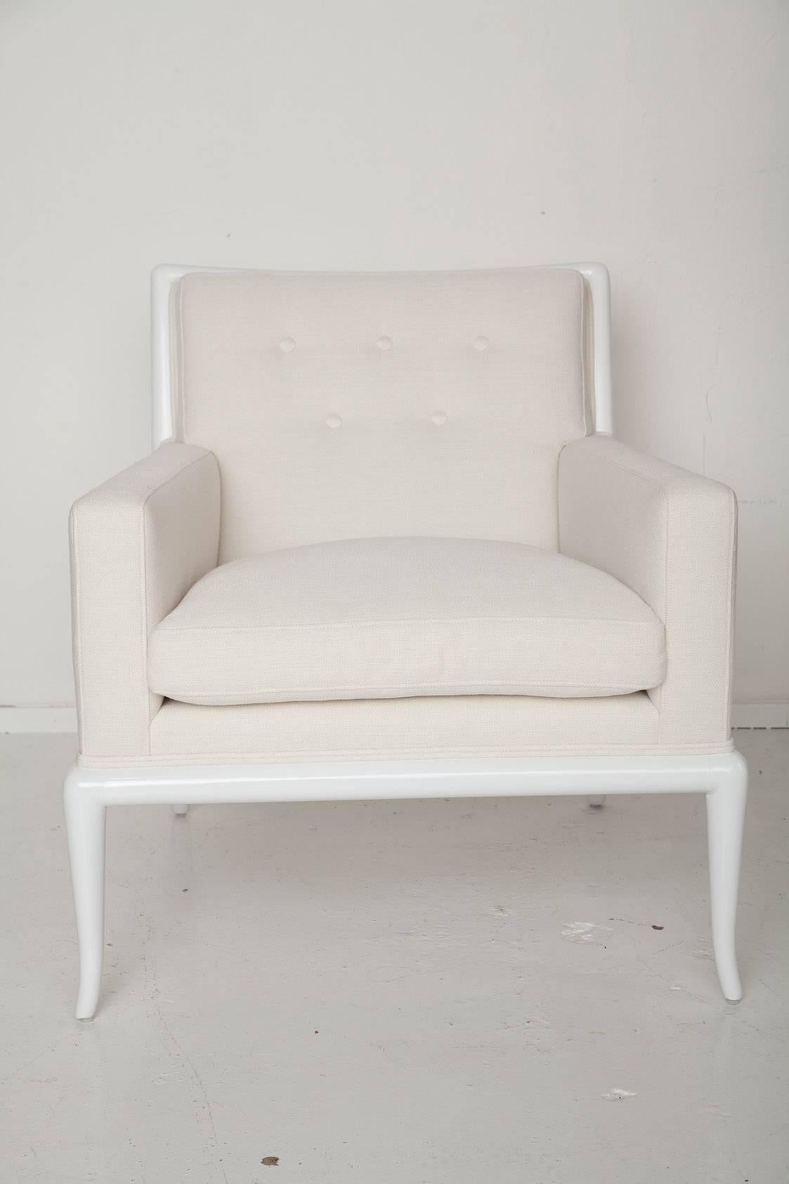 Upholstery White Lacquered Lounge Chair and Ottoman by T.H. Robsjohn-Gibbings