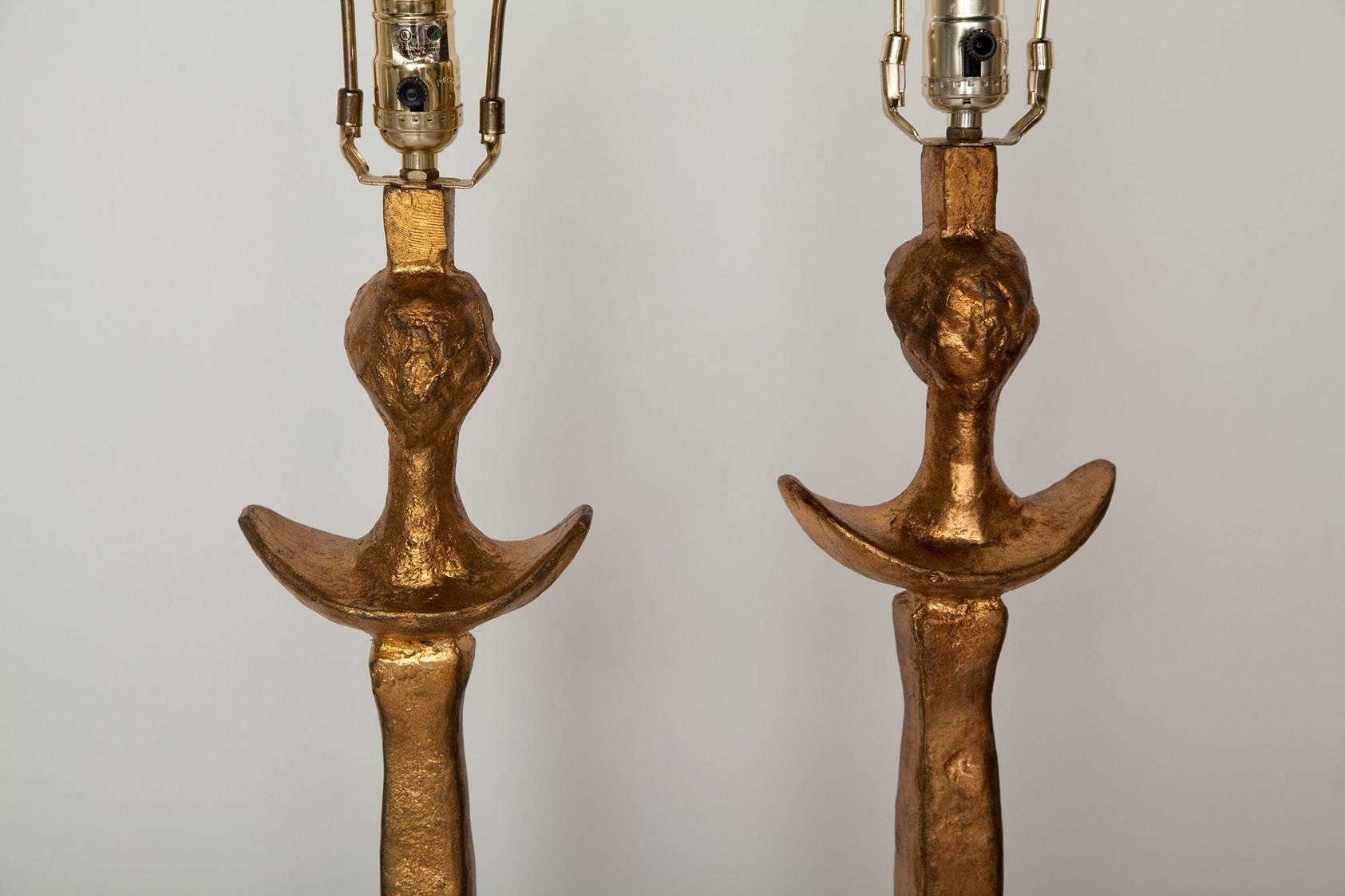 Cast Pair of Giacometti-Inspired Tete de Femme Floor Lamps