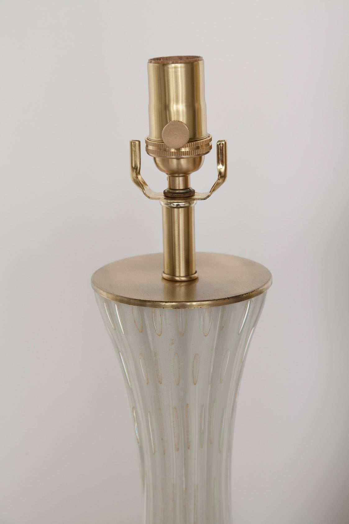 Fully Restored White Bullicante Murano Glass Lamps with Gold Leaf, circa 1960 In Excellent Condition In North Miami, FL