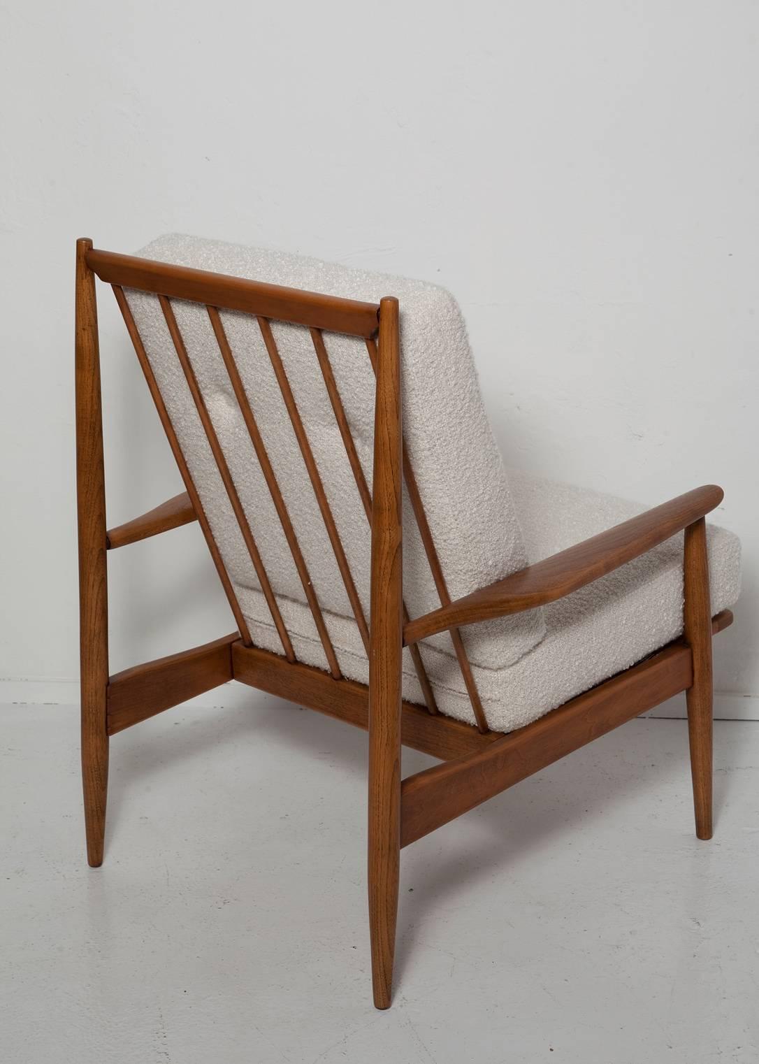 Mid-Century Modern Fully Restored 1950s Danish Walnut Lounge Chair in Angora Boucle