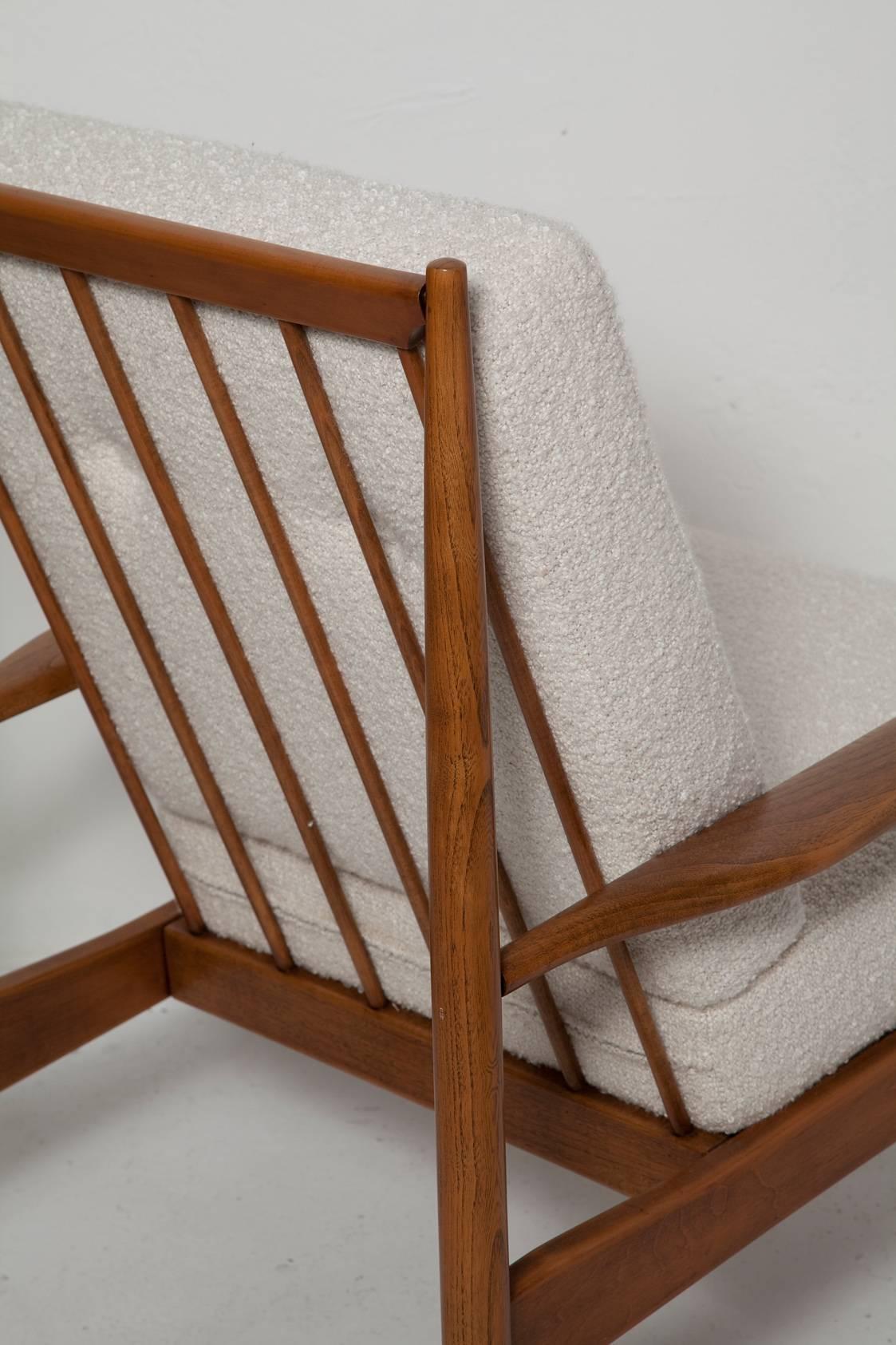 Fully Restored 1950s Danish Walnut Lounge Chair in Angora Boucle 2