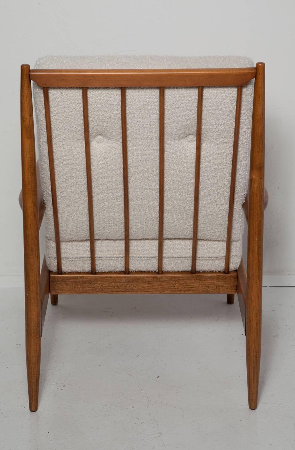 Fully Restored 1950s Danish Walnut Lounge Chair in Angora Boucle In Excellent Condition In North Miami, FL