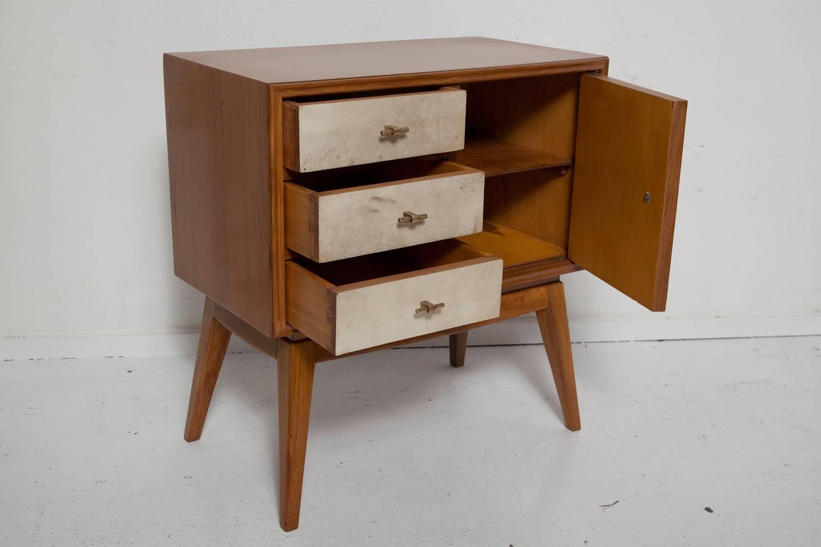 Mid-Century Modern French Teak and Parchment Nightstands, circa 1950