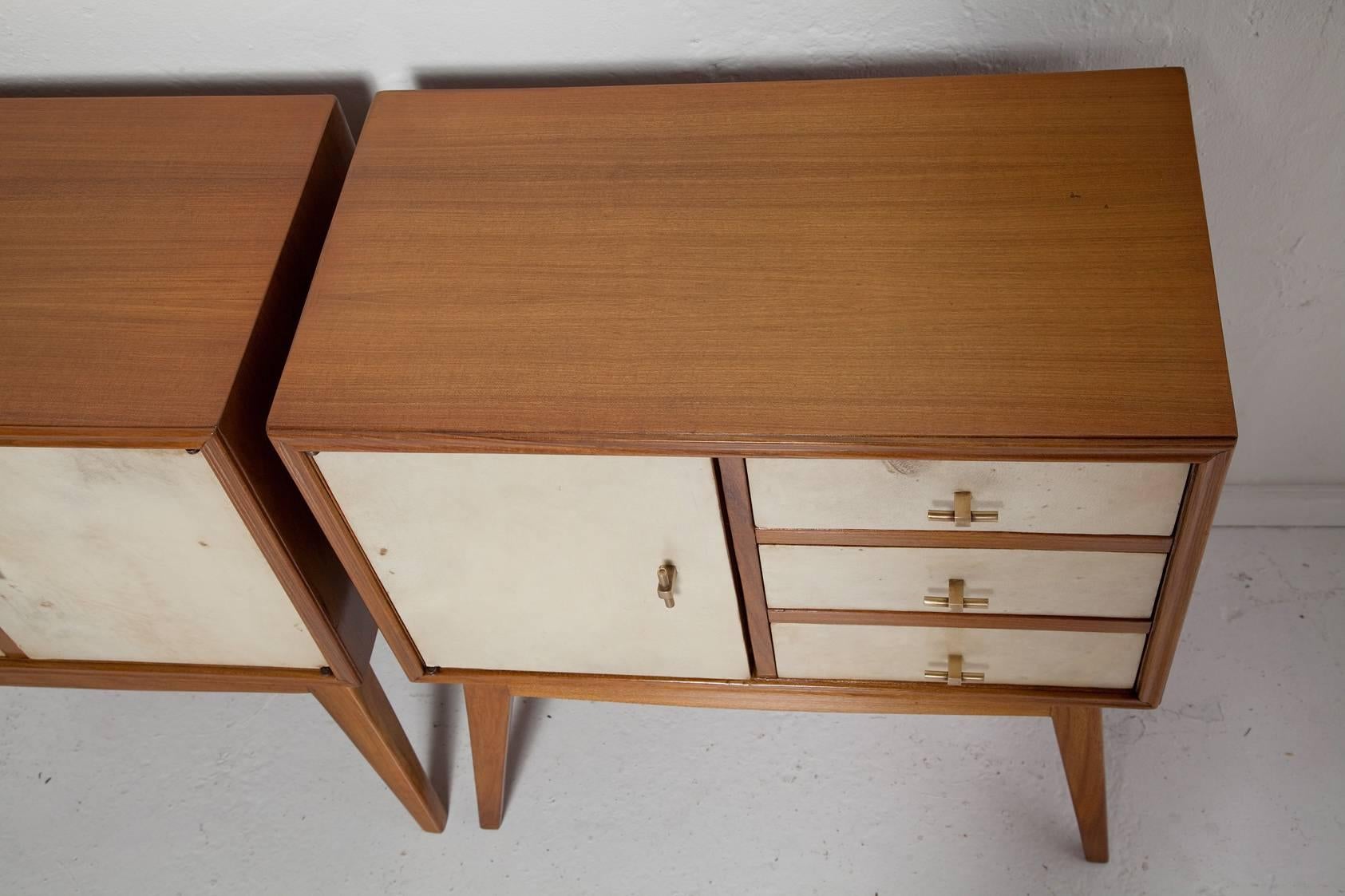 French Teak and Parchment Nightstands, circa 1950 3