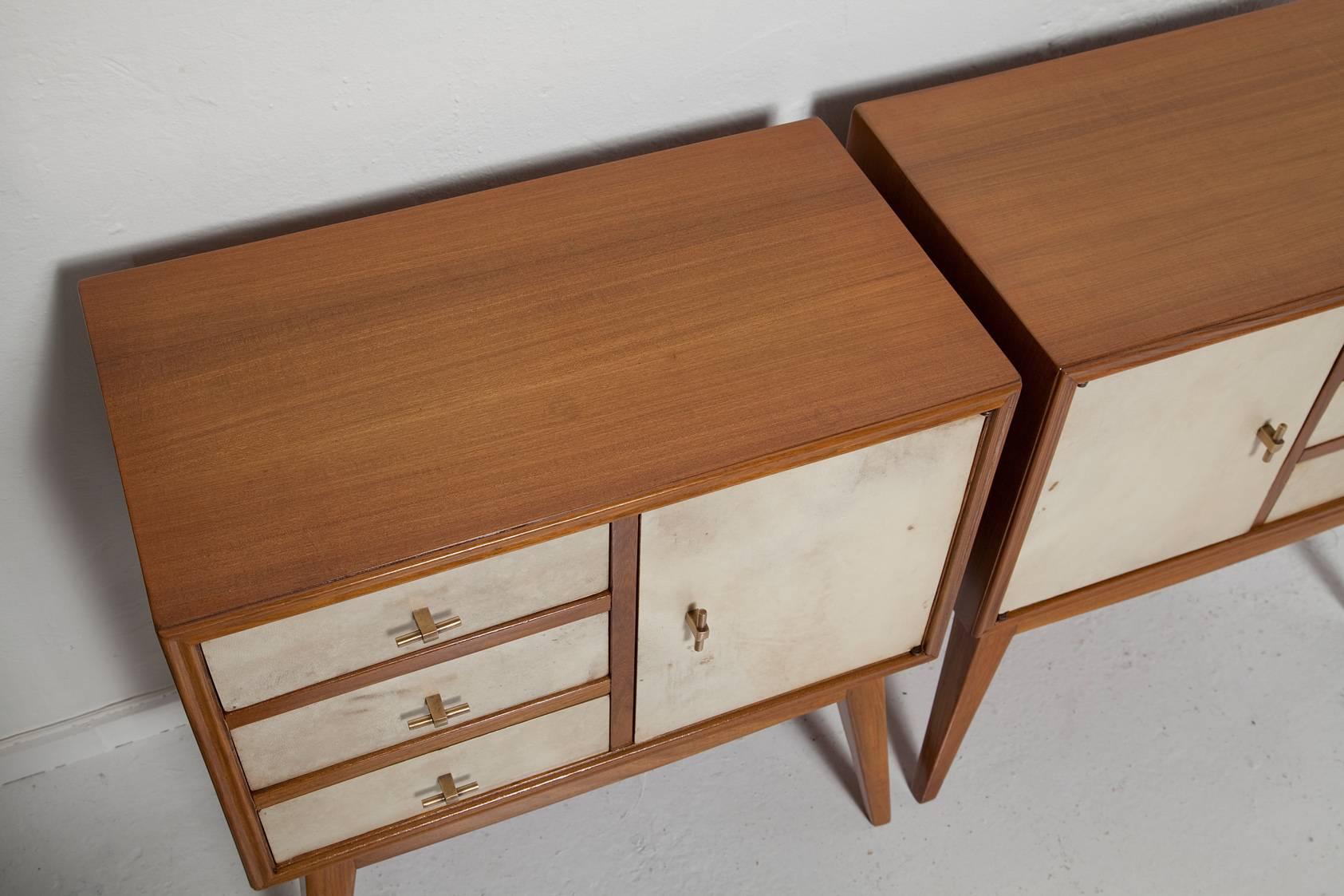 French Teak and Parchment Nightstands, circa 1950 2