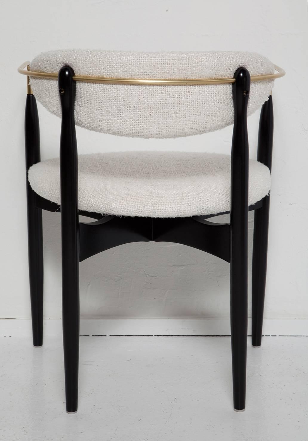 American Pair of Black Lacquer and Raw Silk Viscount Chairs by Dan Johnson