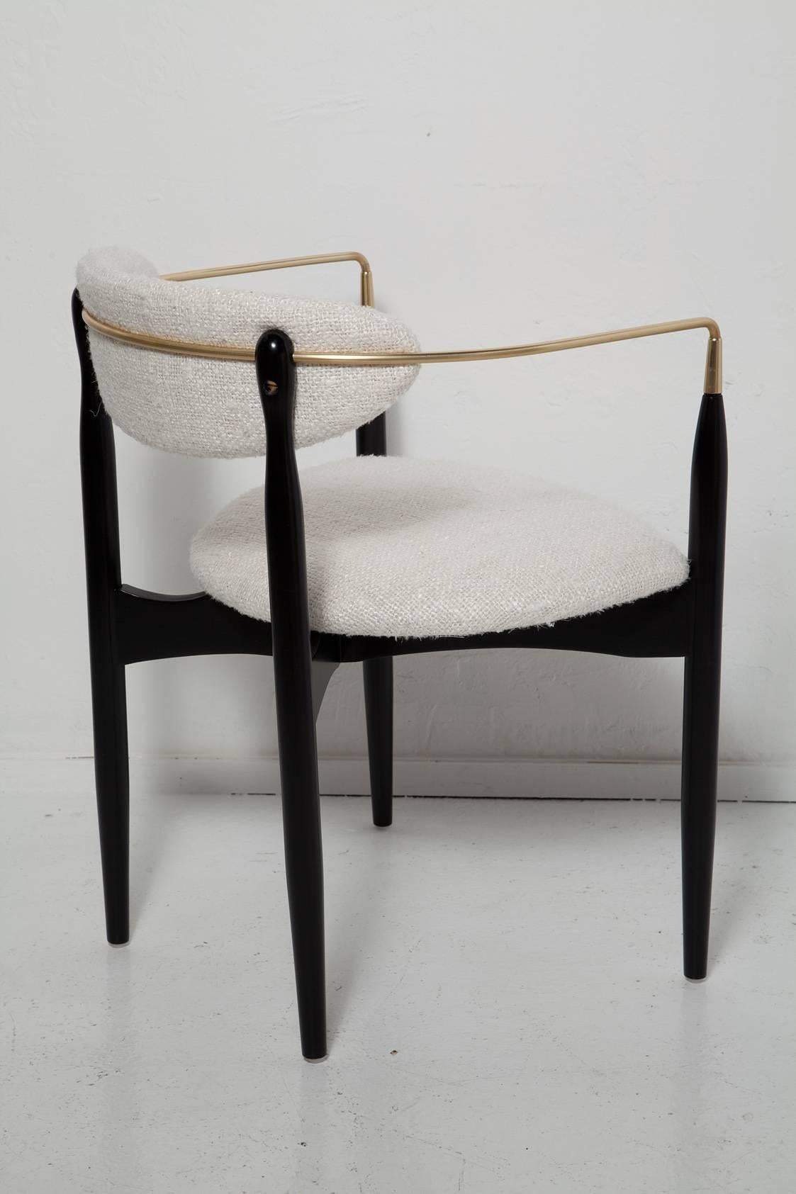Mid-Century Modern Pair of Black Lacquer and Raw Silk Viscount Chairs by Dan Johnson