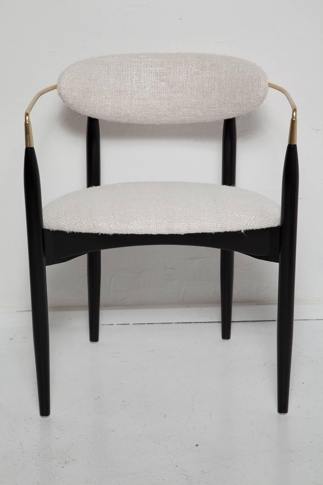 Anodized Pair of Black Lacquer and Raw Silk Viscount Chairs by Dan Johnson