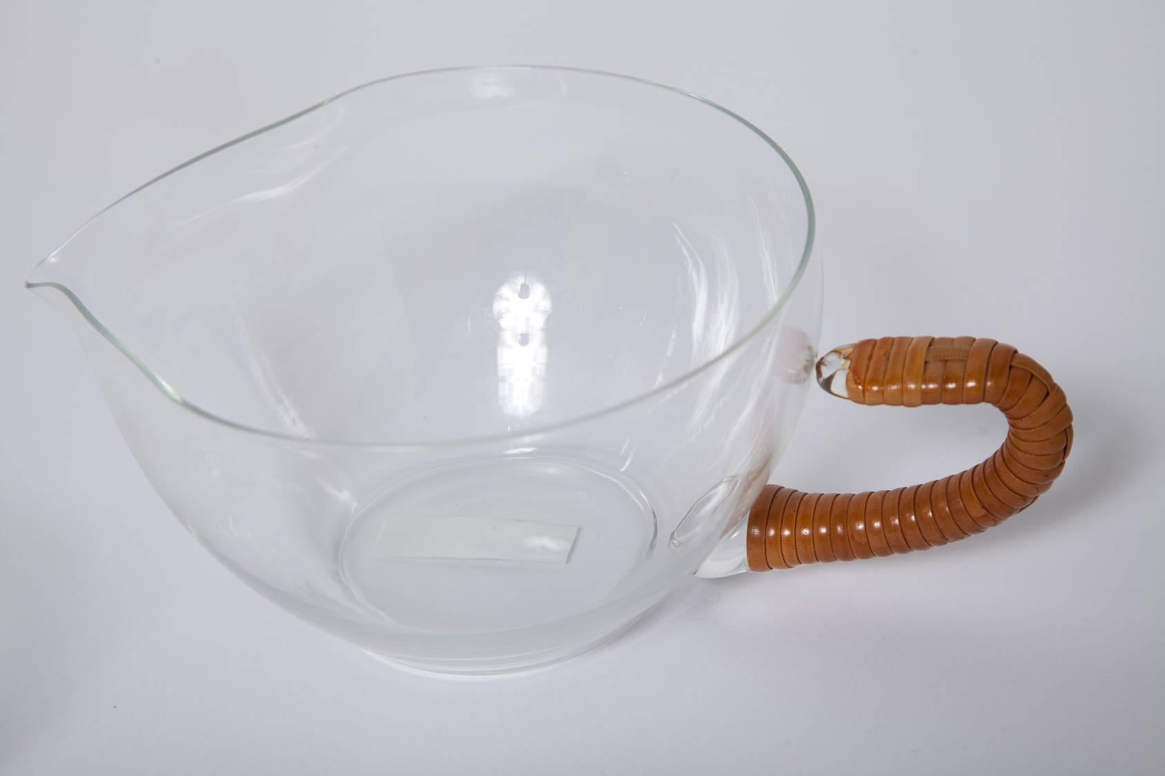 1950s Austrian Wicker Wrapped Glass Punch Bowl Set 2