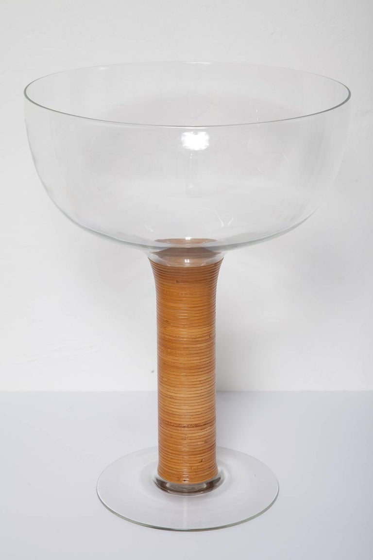 Mid-Century Modern 1950s Austrian Wicker Wrapped Glass Punch Bowl Set For Sale