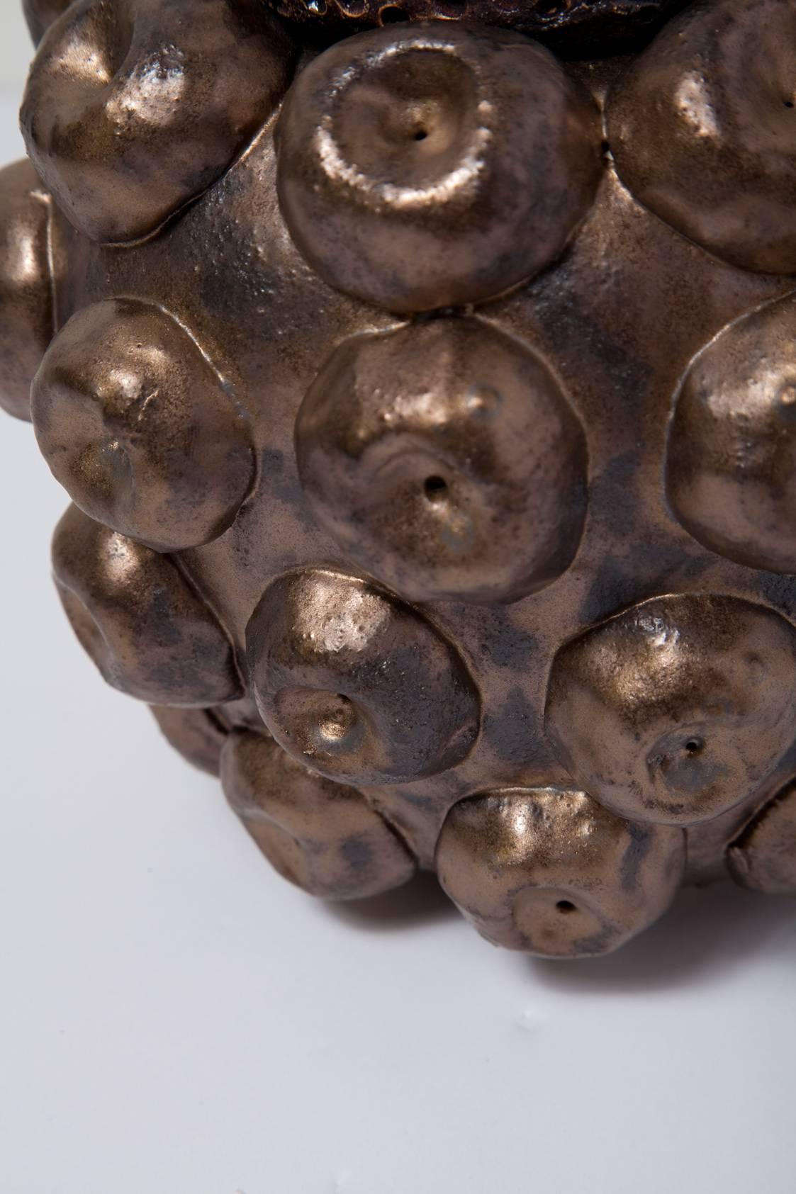 Contemporary Bronze Glazed Ceramic Lidded Studio Pot by Priscilla Hollingsworth for Stripe