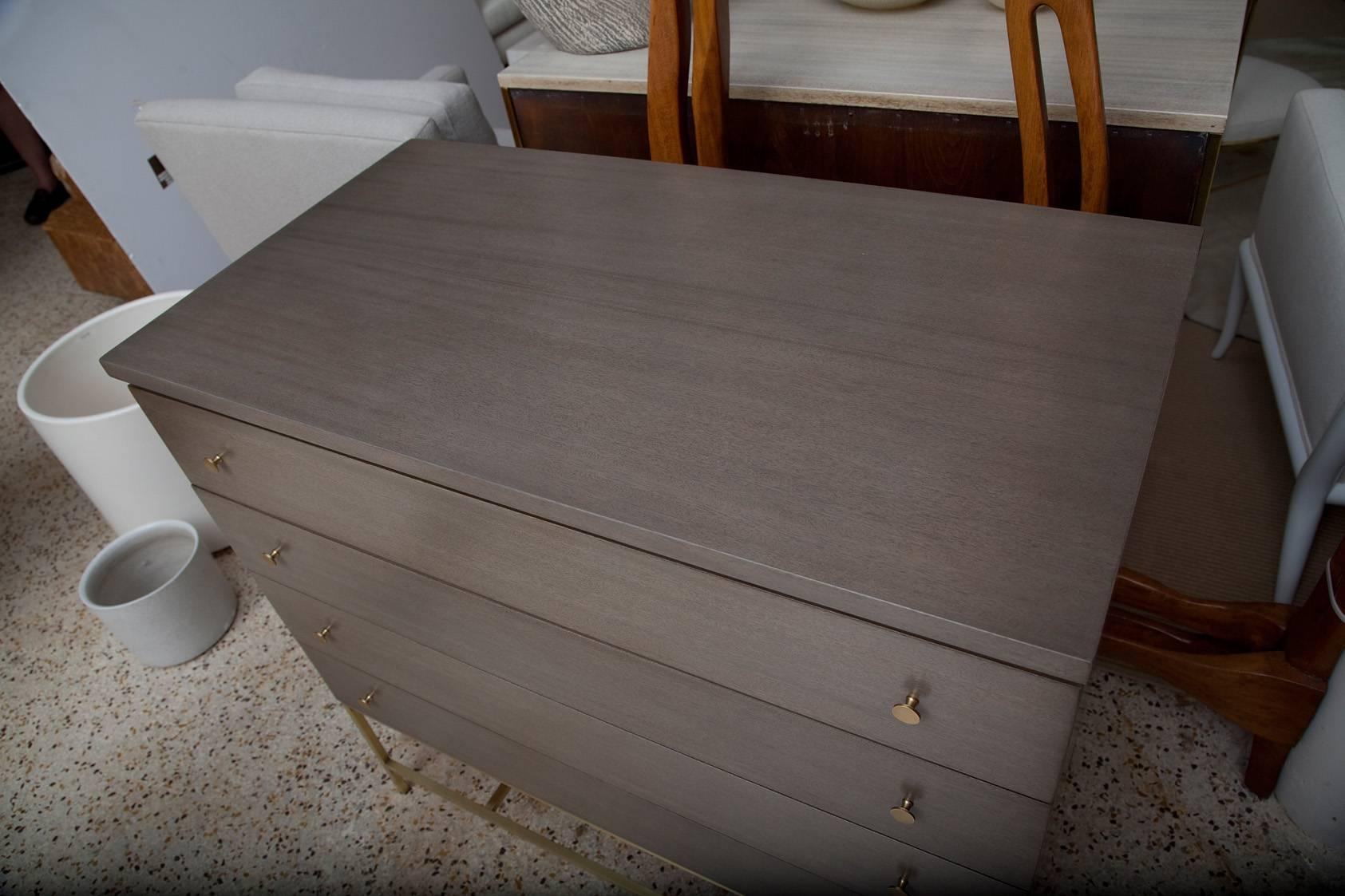 Custom Olive Mahogany and Brass Bachelor Chest by Paul McCobb for Calvin In Excellent Condition In North Miami, FL