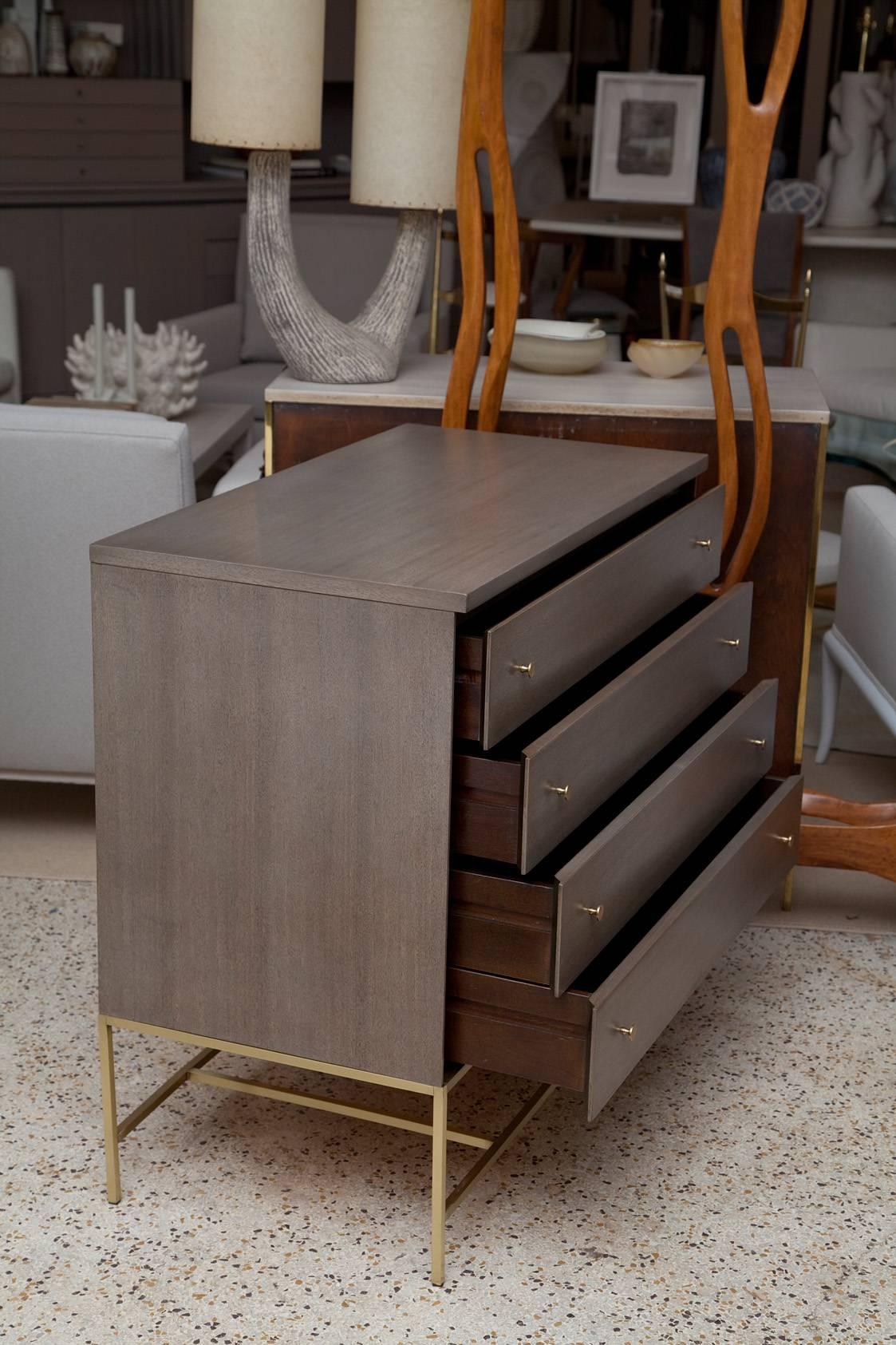 Brushed Custom Olive Mahogany and Brass Bachelor Chest by Paul McCobb for Calvin