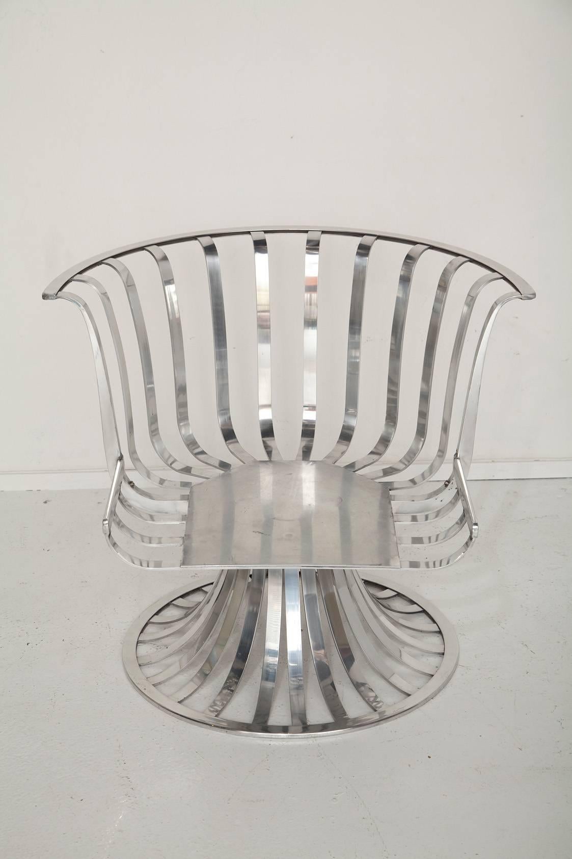 Pair of Polished Aluminum Armchairs by Russell Woodard, circa 1965 For Sale 2