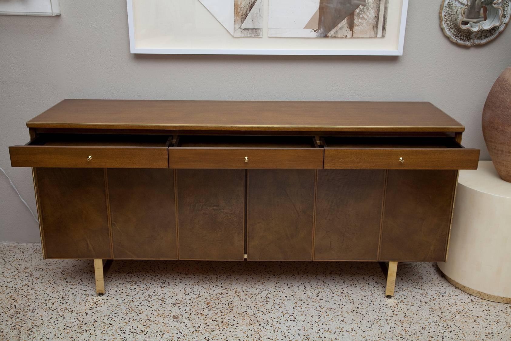 Mid-Century Modern Fully Restored Irwin Collection Mahogany and Leather Credenza by Paul McCobb