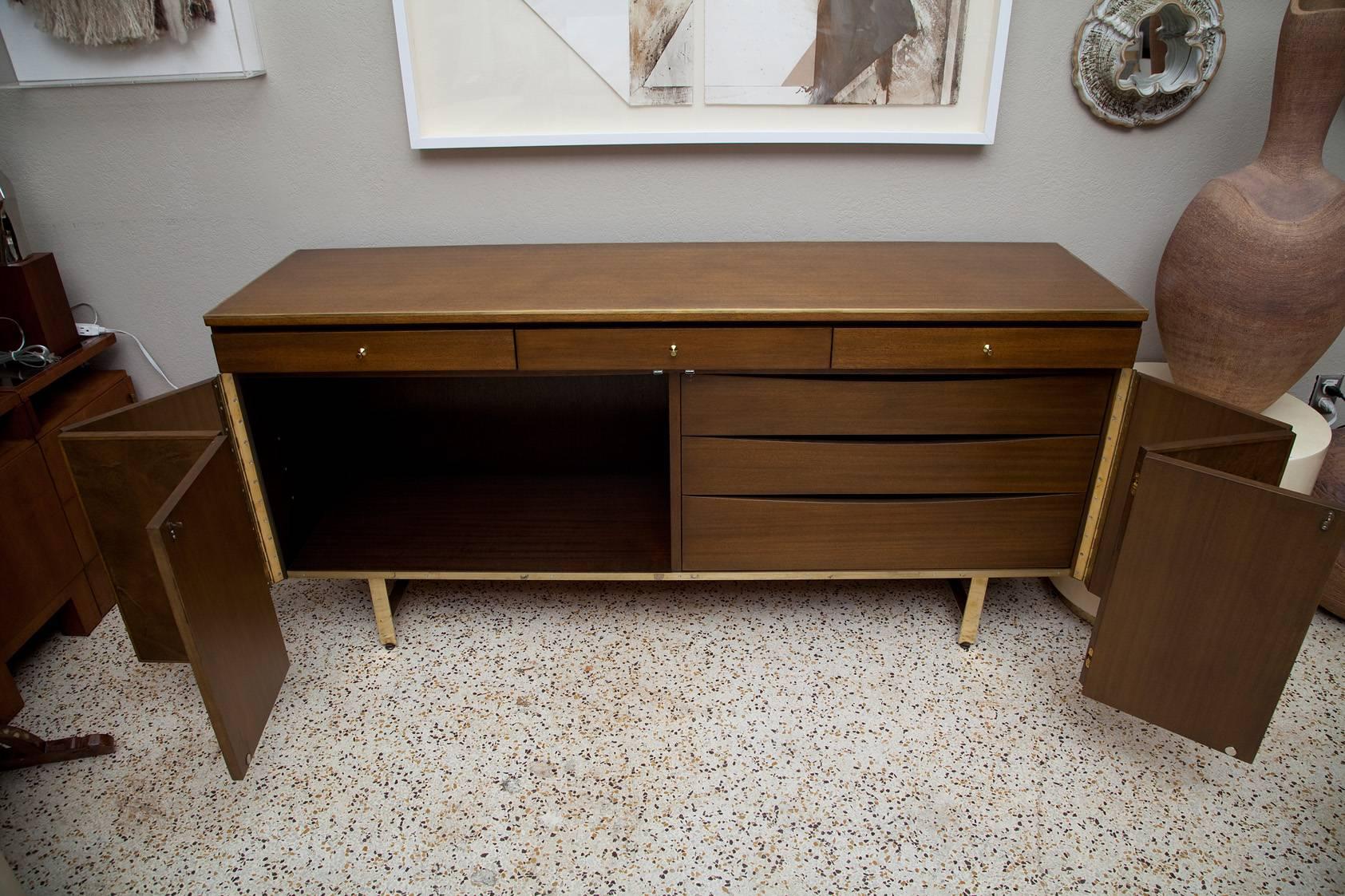 Brushed Fully Restored Irwin Collection Mahogany and Leather Credenza by Paul McCobb