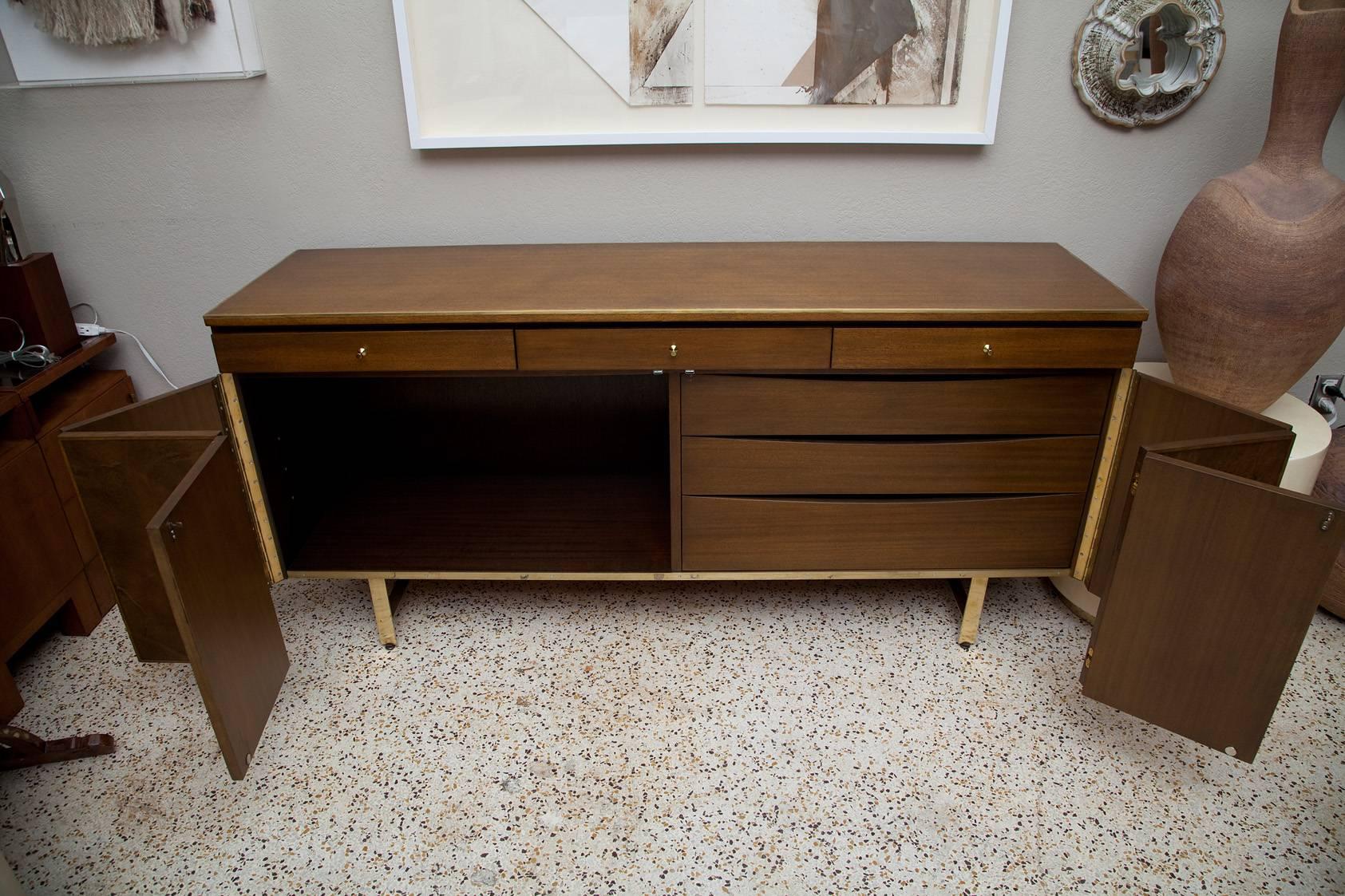 Brushed Fully Restored Irwin Collection Mahogany and Leather Credenza by Paul McCobb 