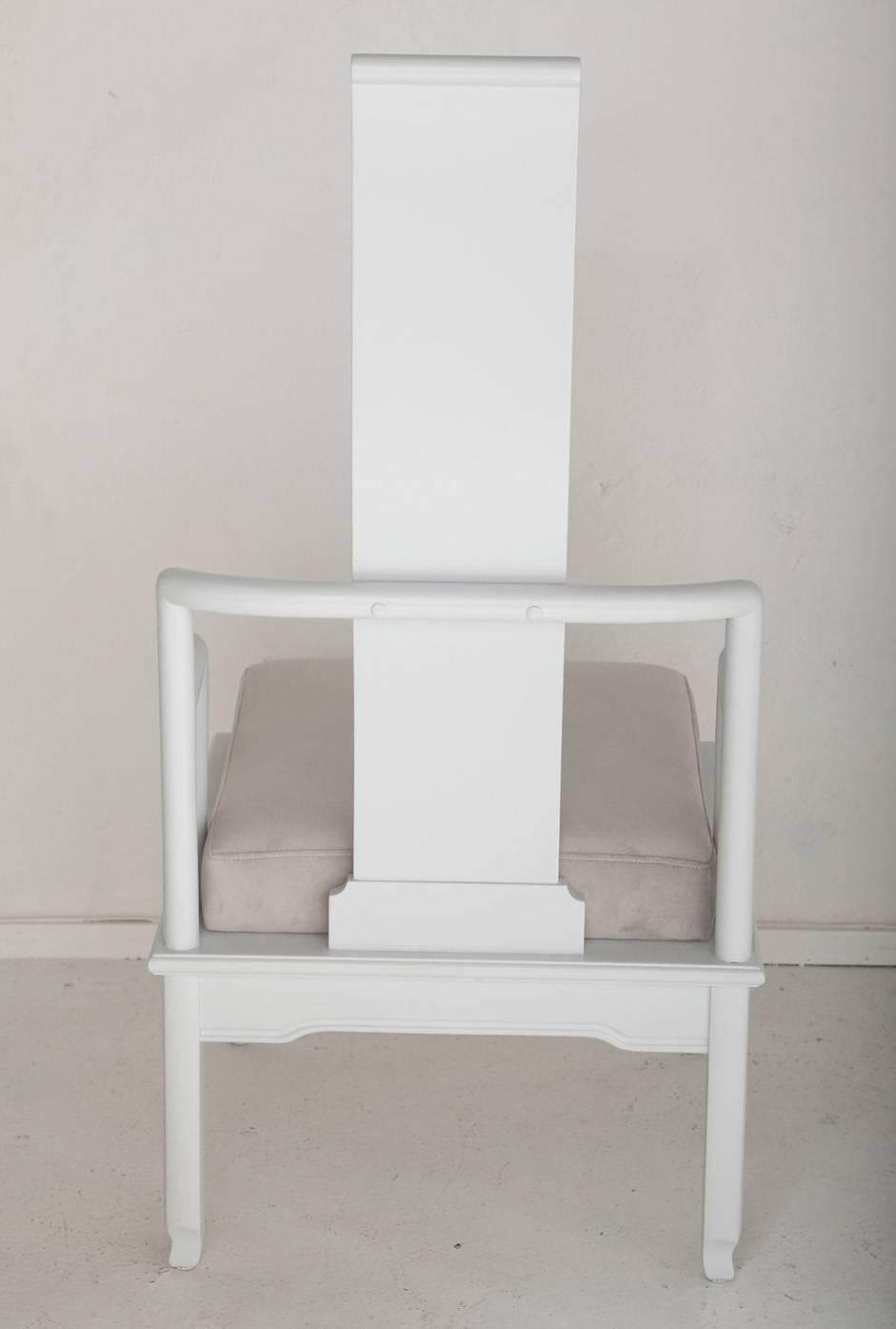 Painted Pair of Low Asian Inspired Accent Chairs in the Manner of James Mont For Sale