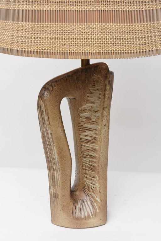 1950s ceramic table lamp by Marianna von Allesch with wonderful organic form and color, and original Maria Kipp shade.