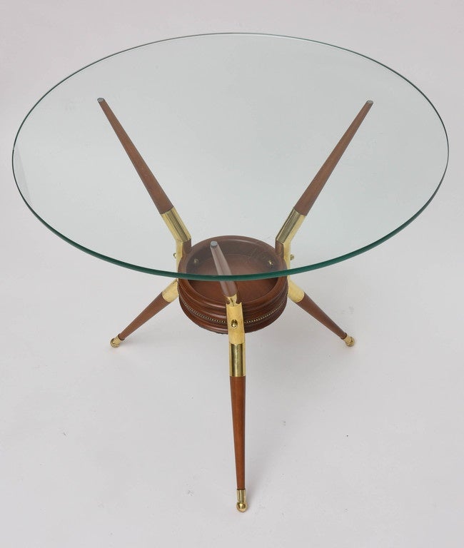 Mid-Century Modern Italian Brass and Walnut Side Table