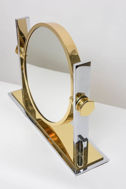 Karl Springer Chrome and Brass Vanity Mirror In Excellent Condition In North Miami, FL